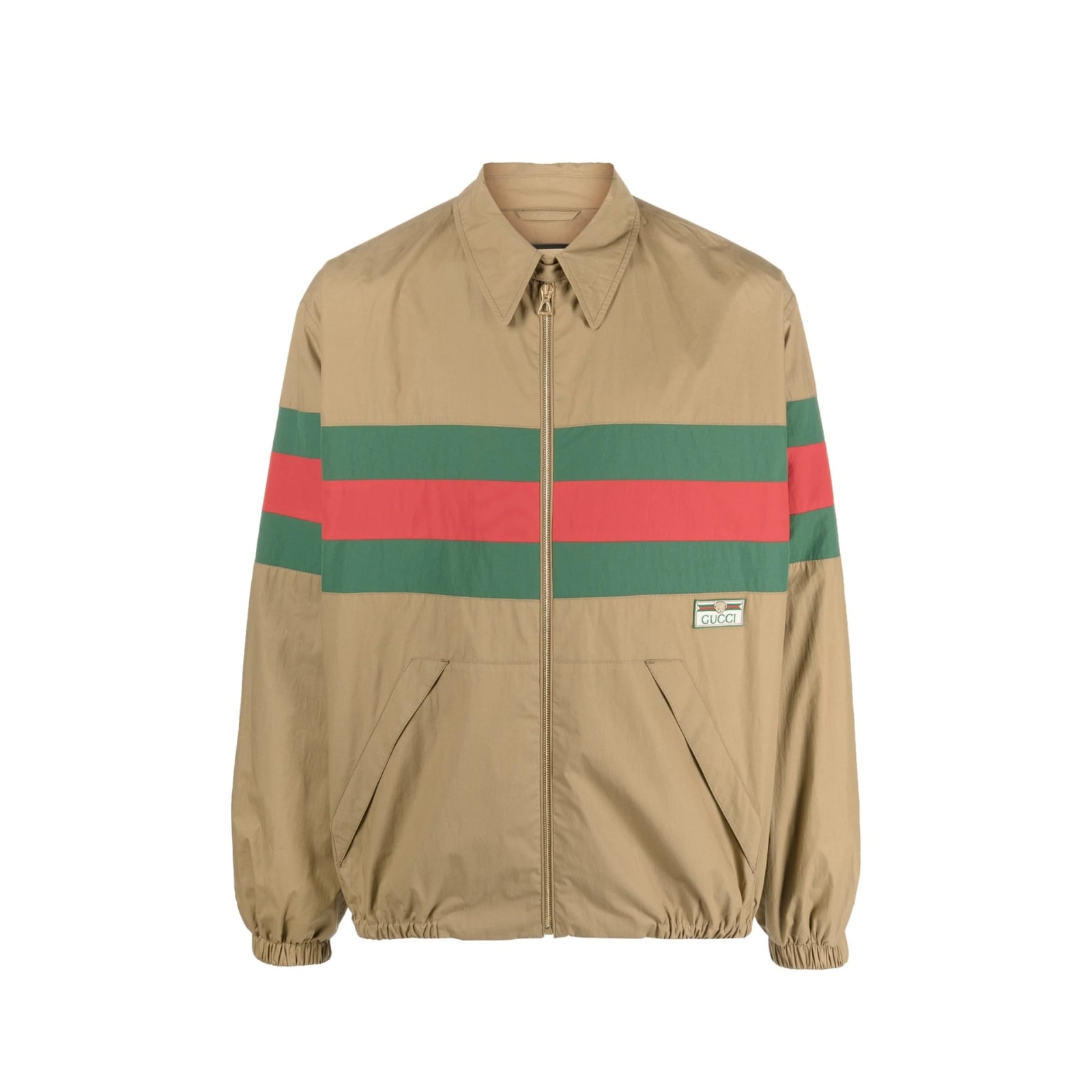 Shop Gucci Web-stripe Shirt Jacket In Brown