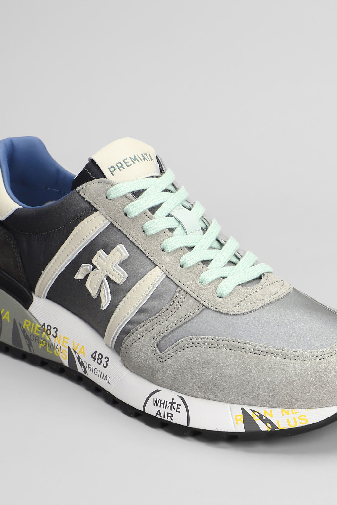 Premiata Lander Sneakers In Grey Suede And Fabric In Gray