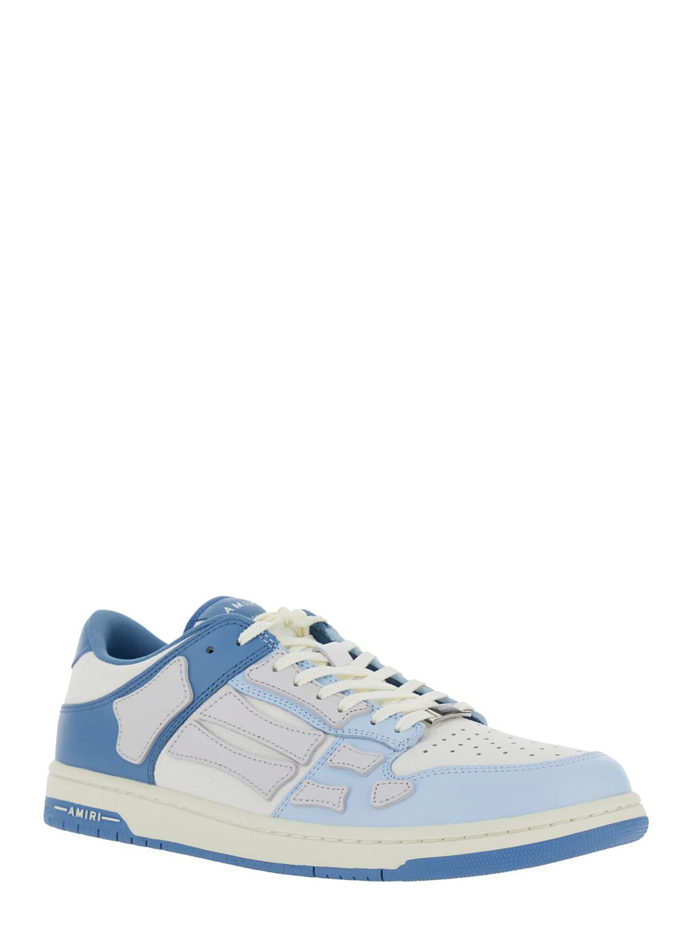 Shop Amiri Skel Top Low Light Blue And Blue Bi-color Sneakers With Skeleton Patch In Leather Man