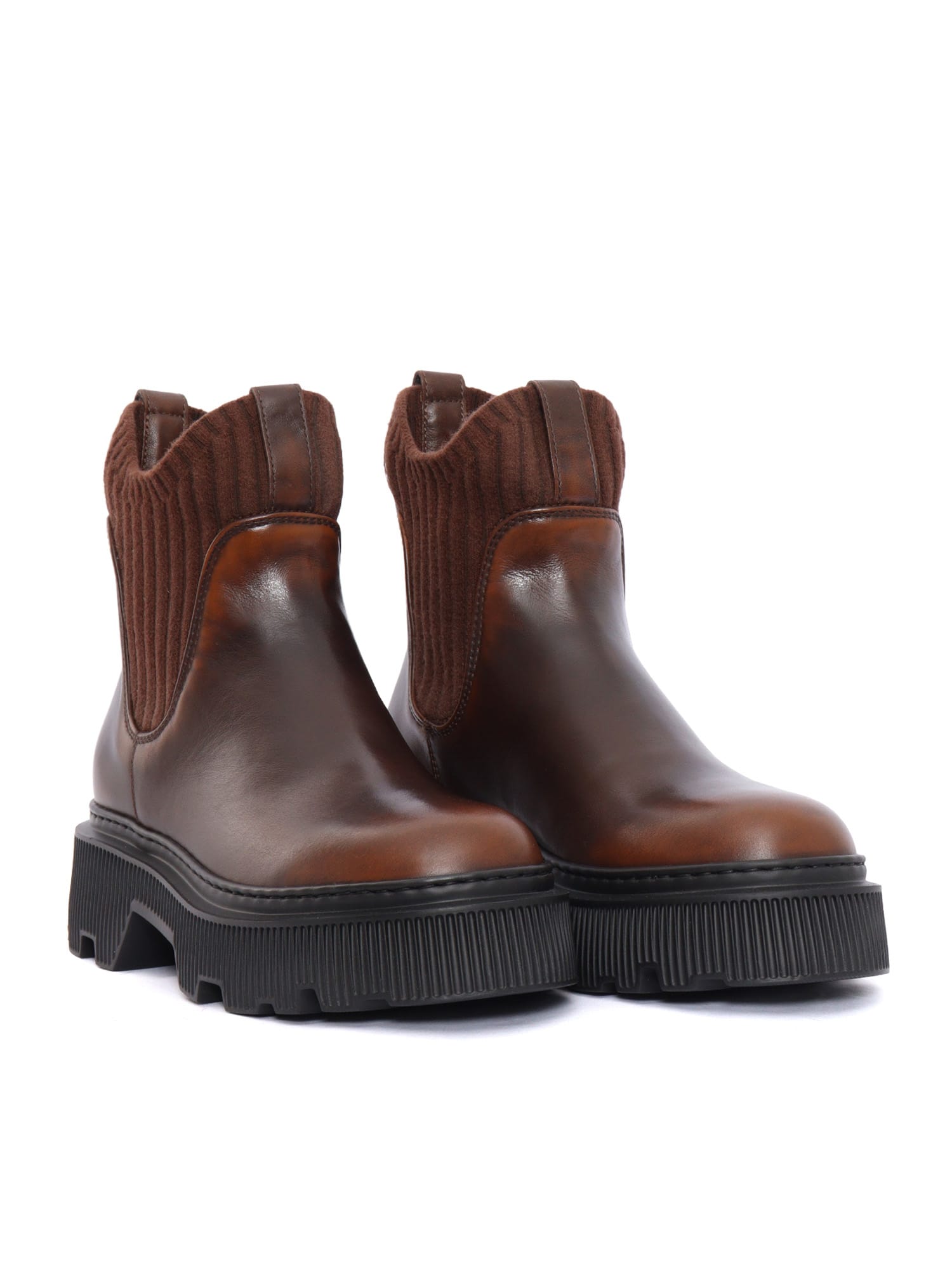 Santoni Ribbed Mountain Boots In Brown