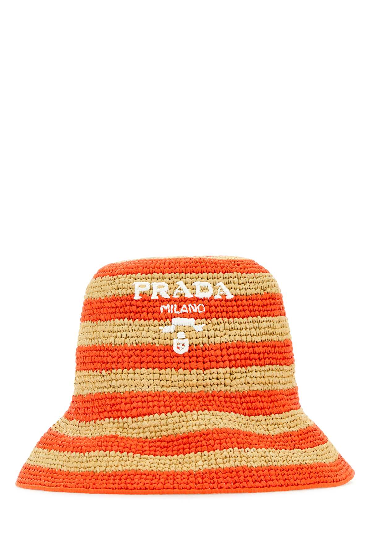 Shop Prada Embroidered Raffia Bucket Hat In Naturalearanc