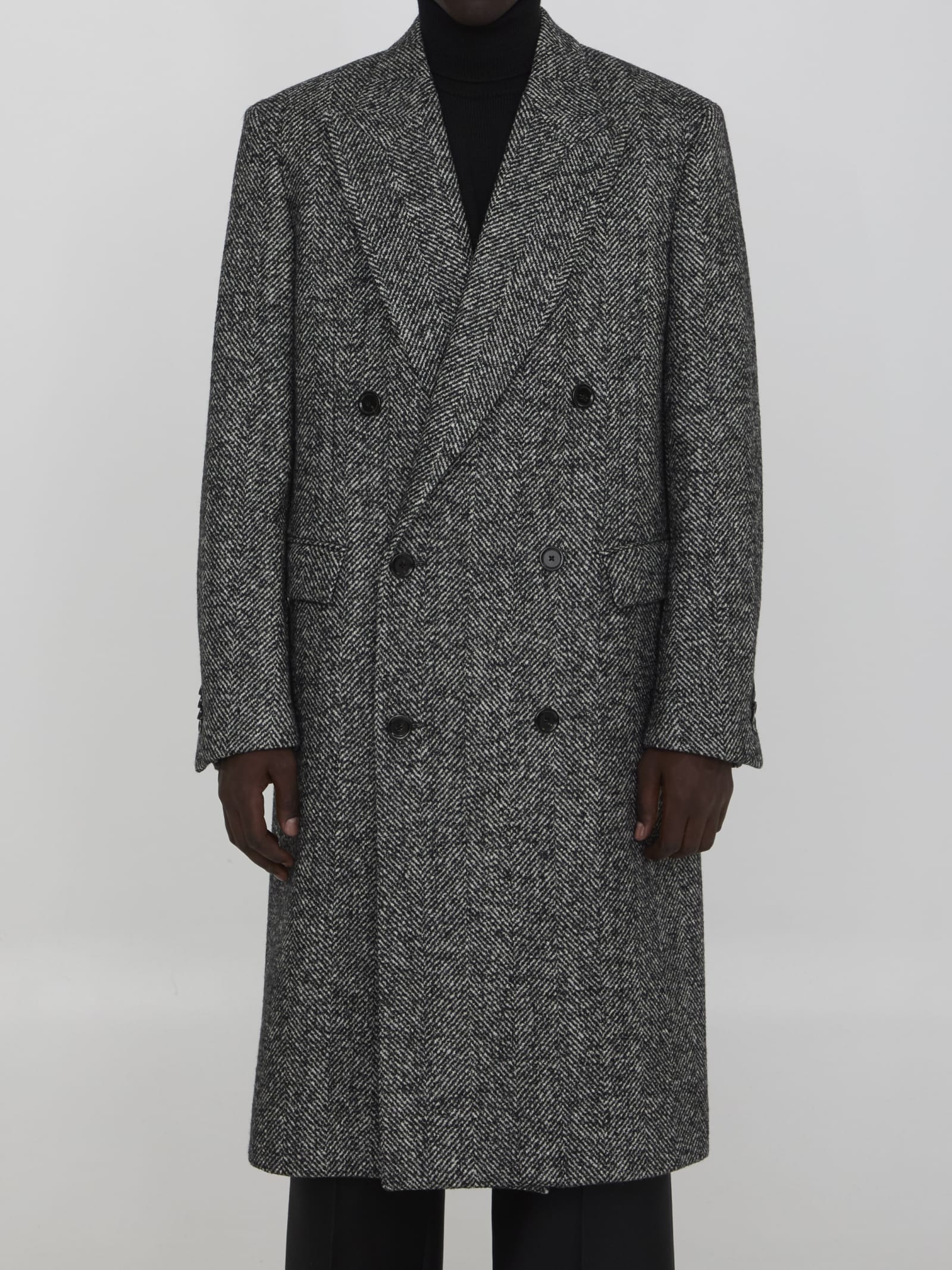 Shop Lardini Herringbone Coat In Black