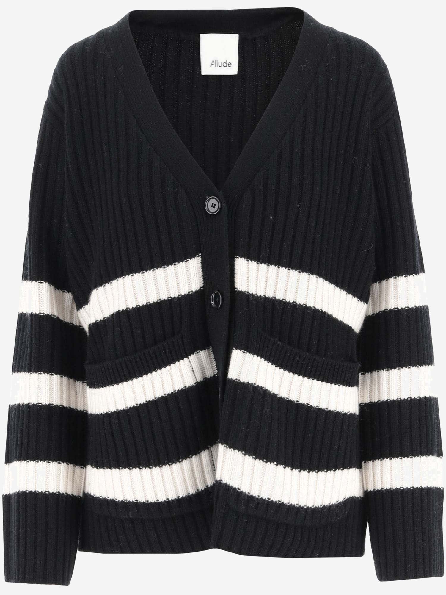 Shop Allude Cardigan Made Of Wool Blend With Striped Pattern In Red