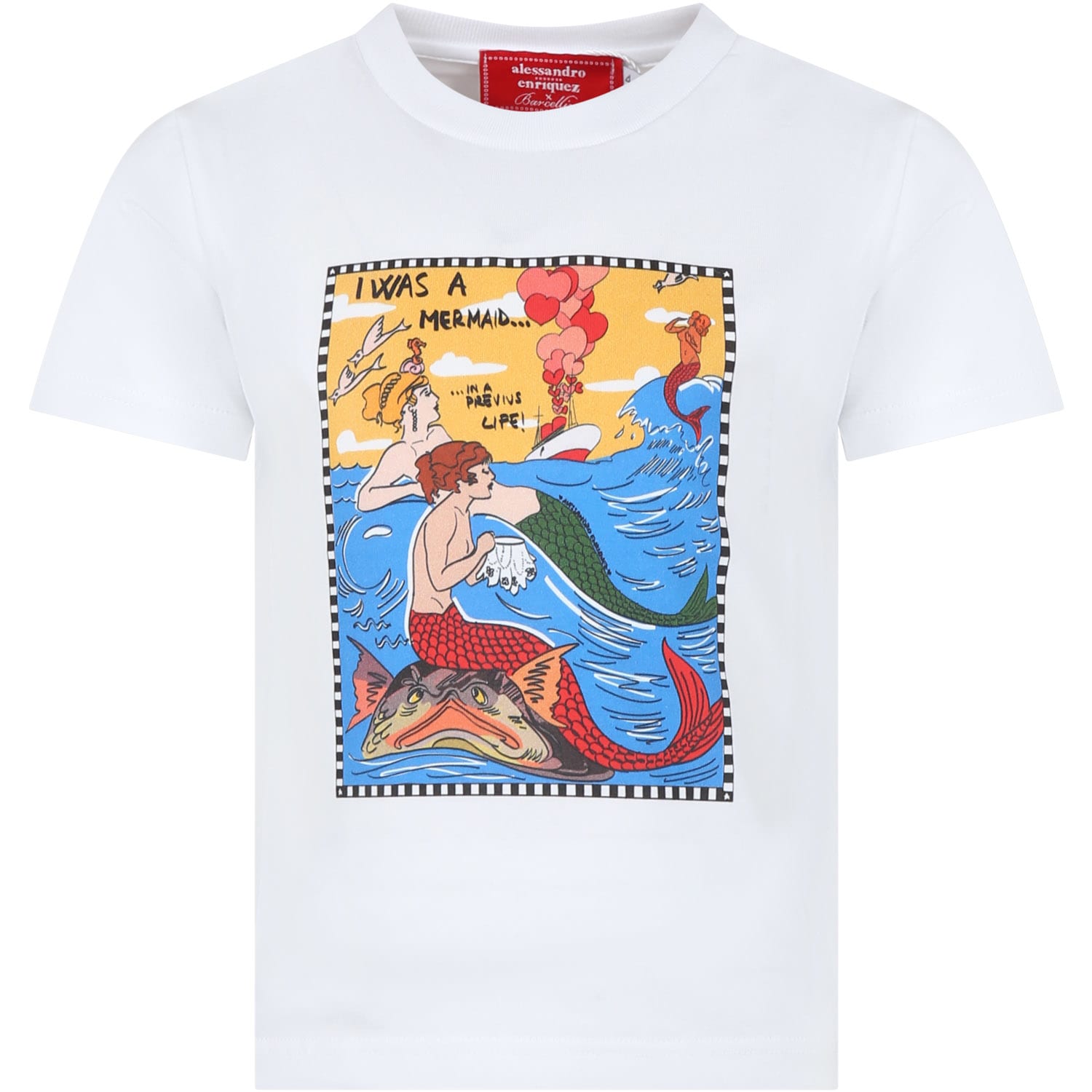 Alessandro Enriquez Kids' White T-shirt For Girl With Mermaid Print And Writing