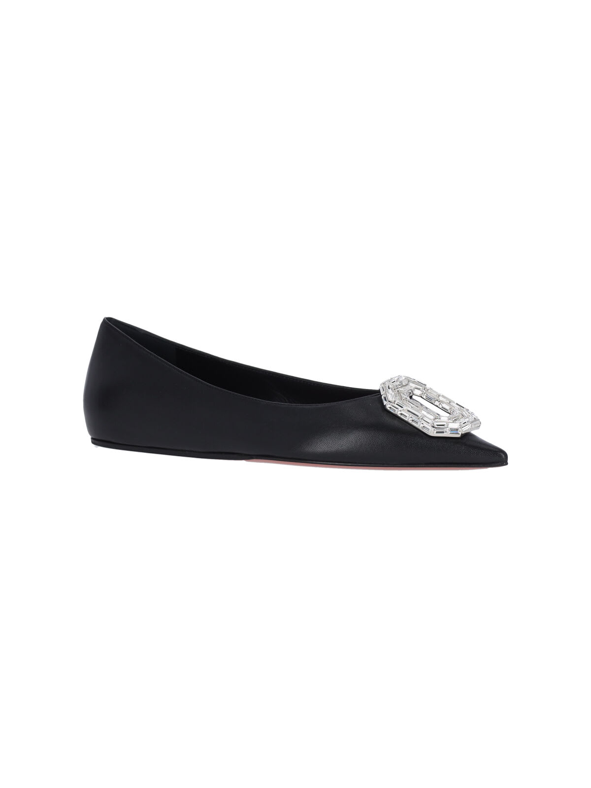 Amina Muaddi Camelia Ballerinas In Black Hammered Leather