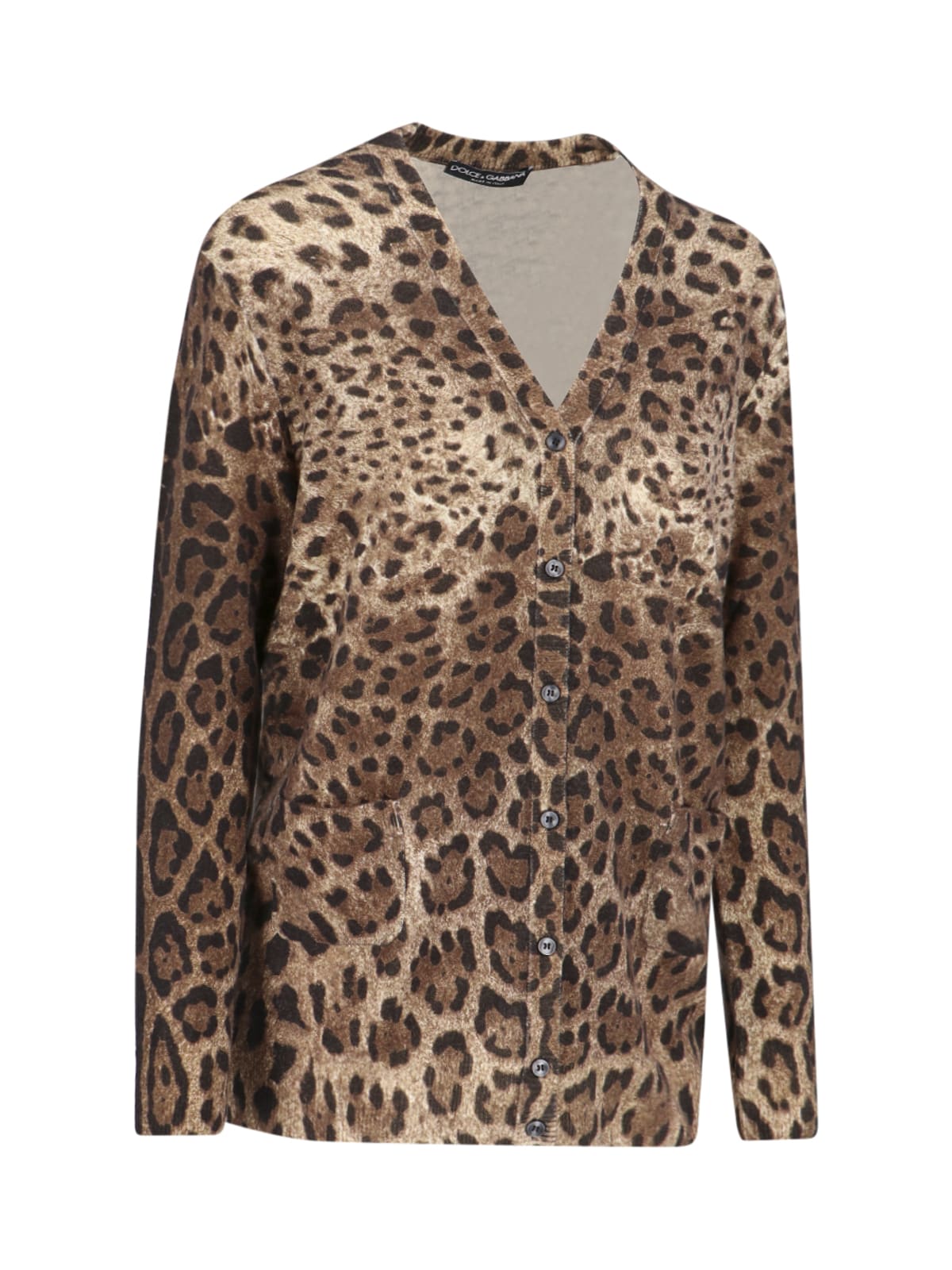 Dolce & Gabbana Leopard-print Cashmere Cardigan In Brown