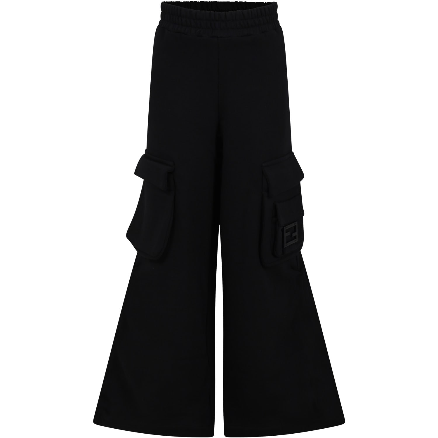 Fendi Kids' Black Trousers Fro Girl With Ff And Baguette
