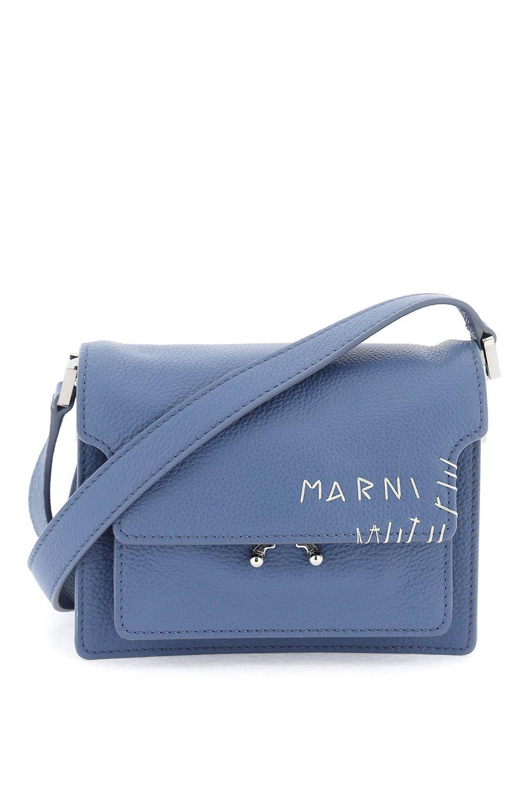 Shop Marni Mini Trunk Logo Embroidered Shoulder Bag In Gnawed Blue