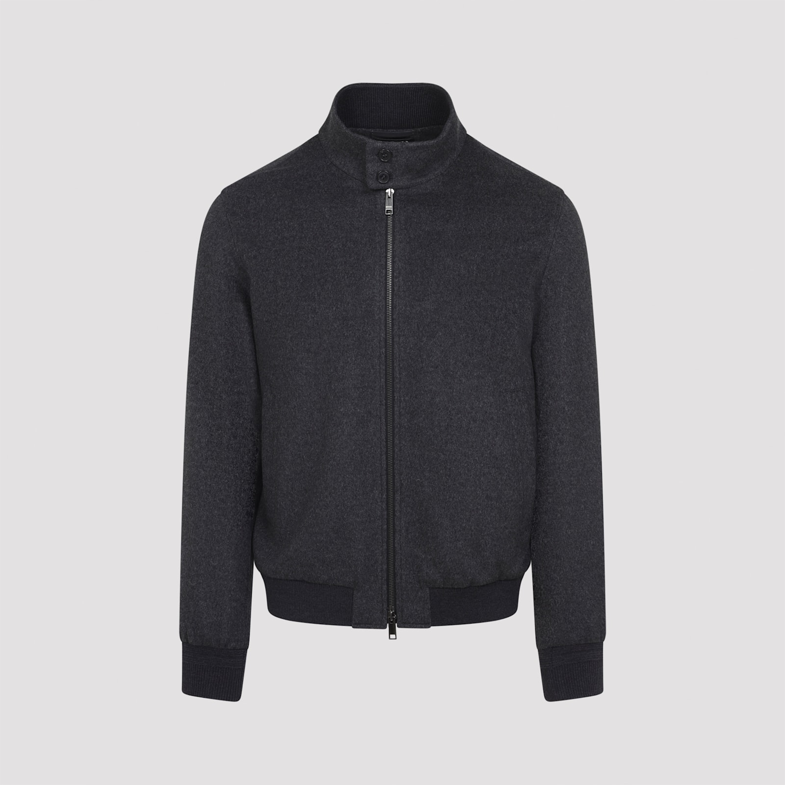 Zegna Modern Blouson With High Collar And Buttons In Black