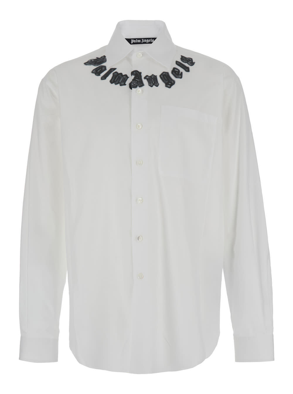 Shop Palm Angels Neck Logo Classic Shirt L/s In White