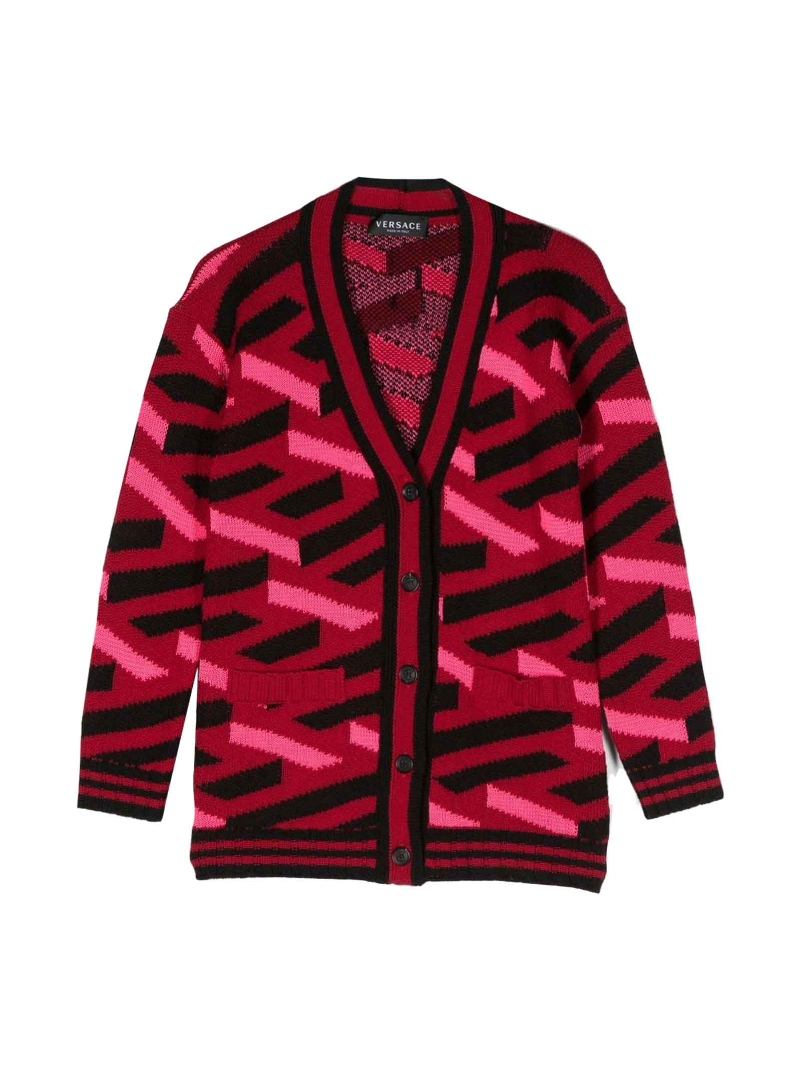 Young Versace Red And Pink Cardigan Kids