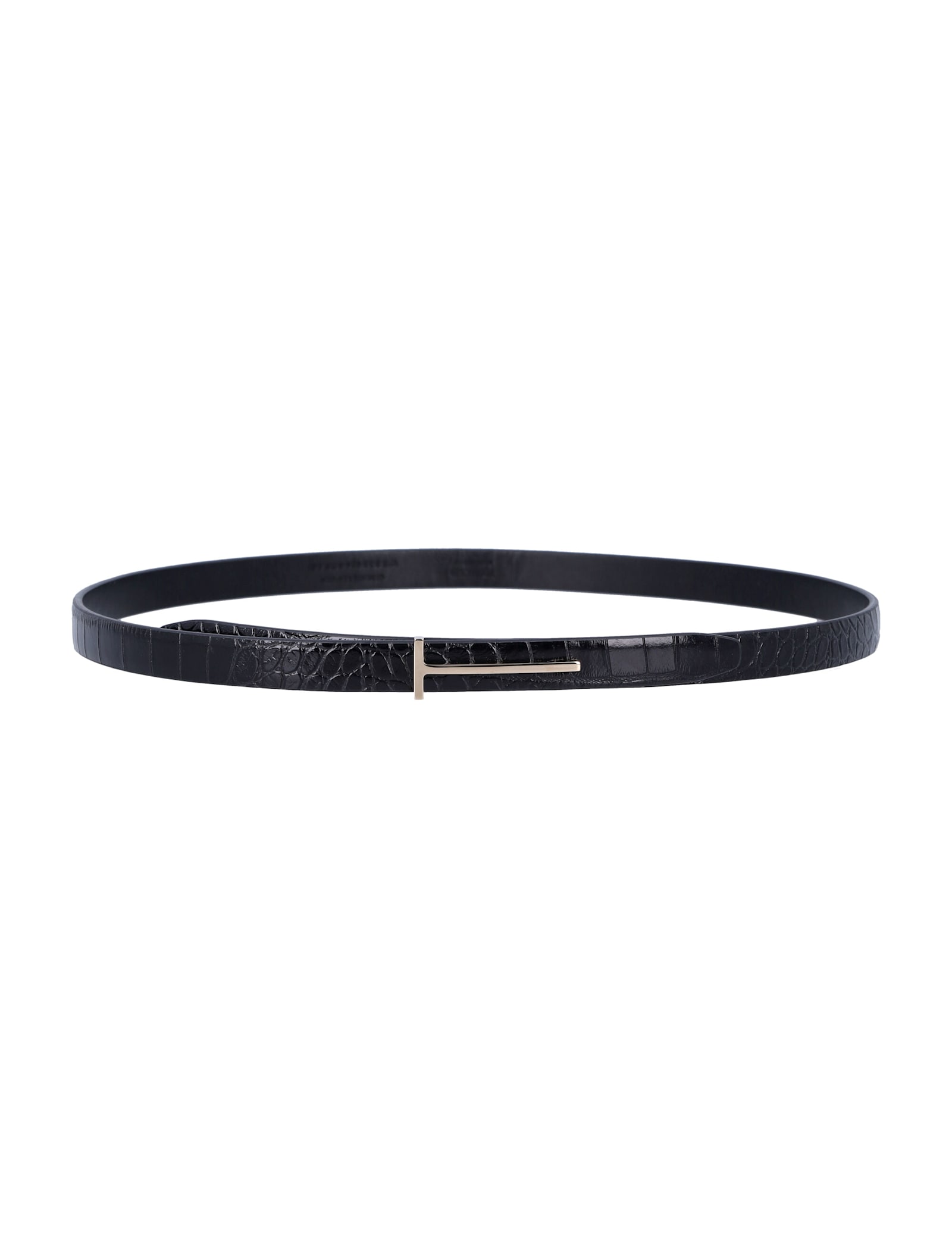 Tom Ford Black Crocodile Effect Leather Belt With T Buckle In Black