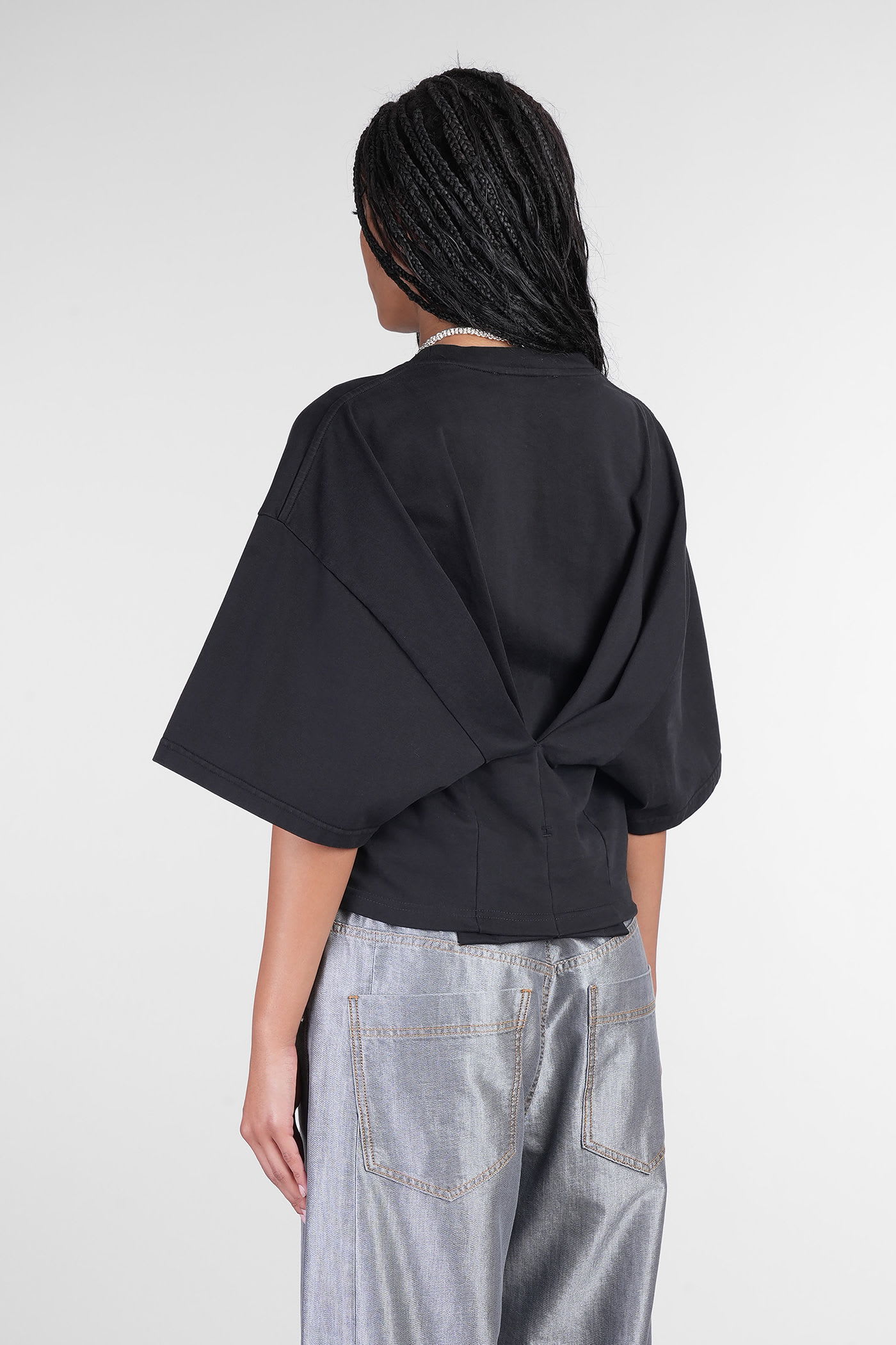 Darkpark Doyle Cropped Draped Short Sleeve Tee In Black