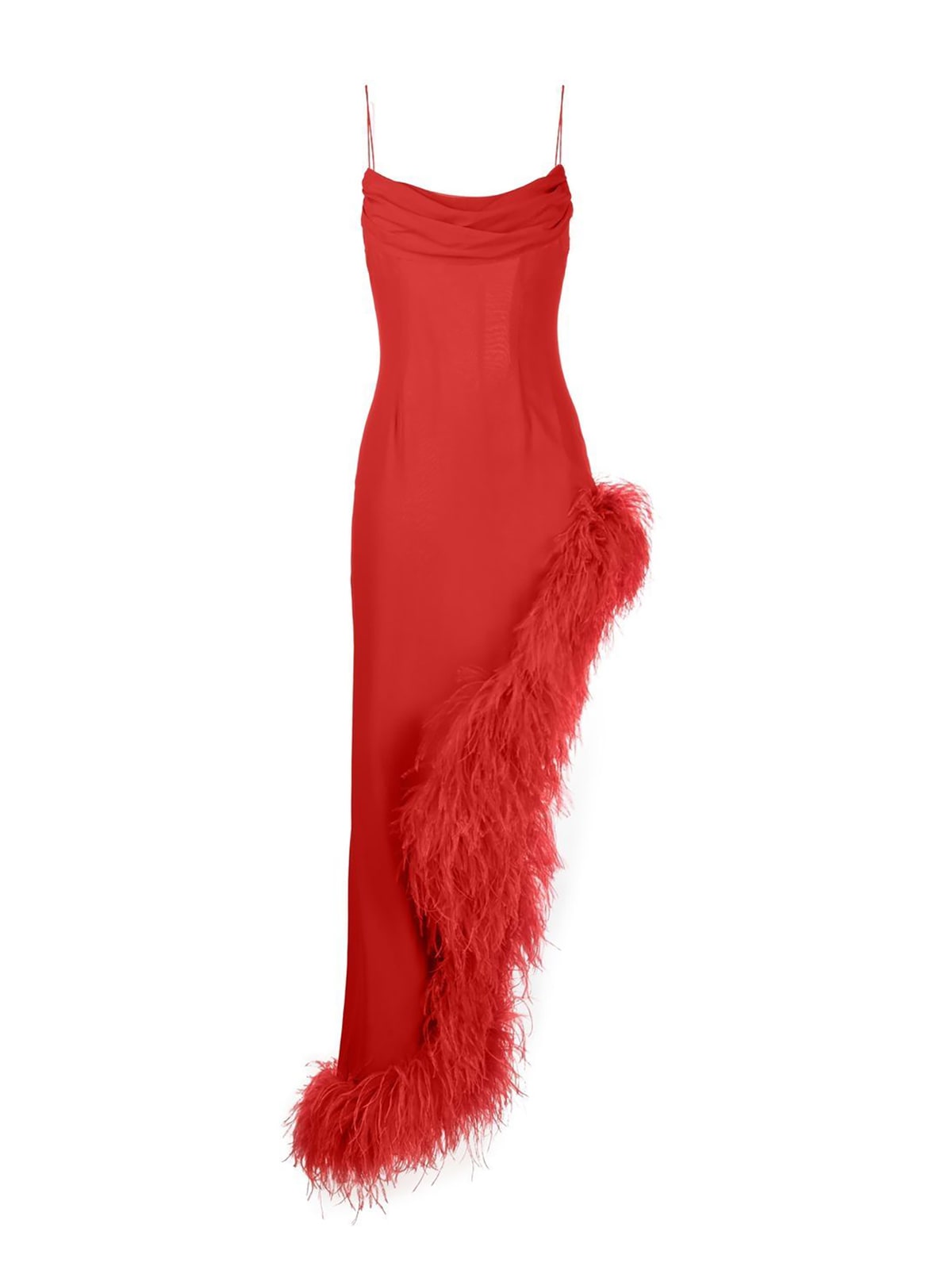 Alessandra Rich Silk Georgette Evening Dress With Feathers