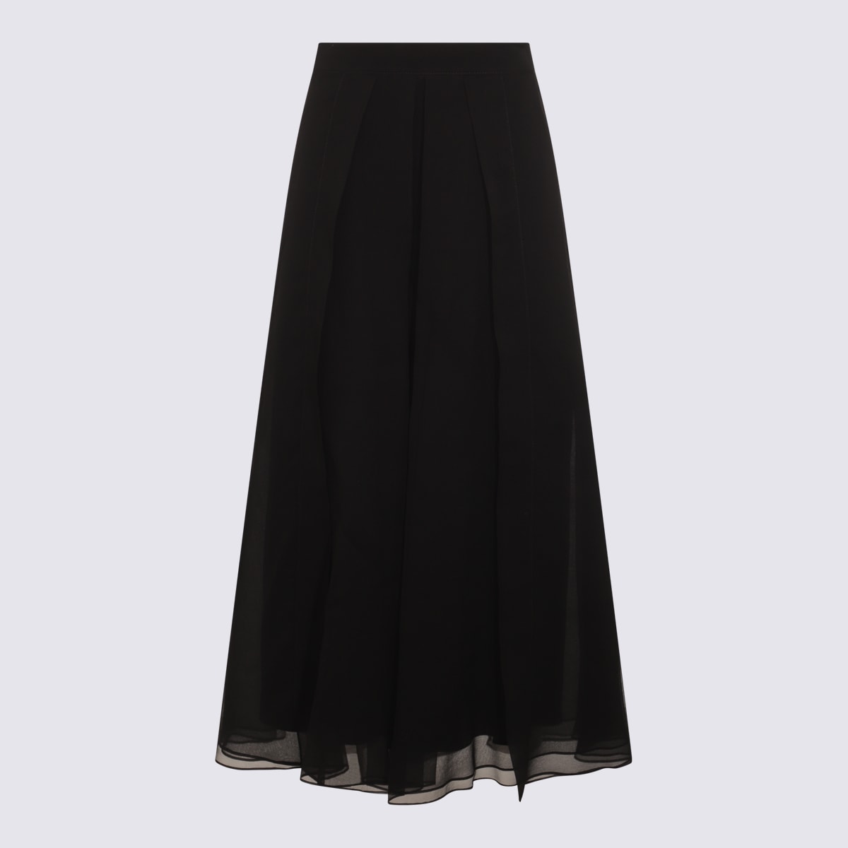 Brunello Cucinelli Black Silk Midi Skirt