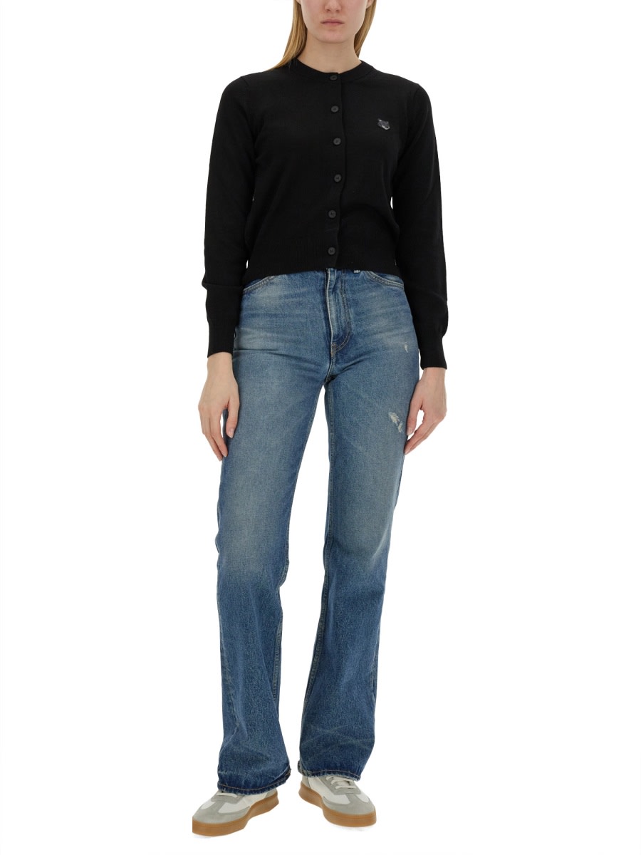 Shop Maison Kitsuné Fox Patch Cardigan In Black