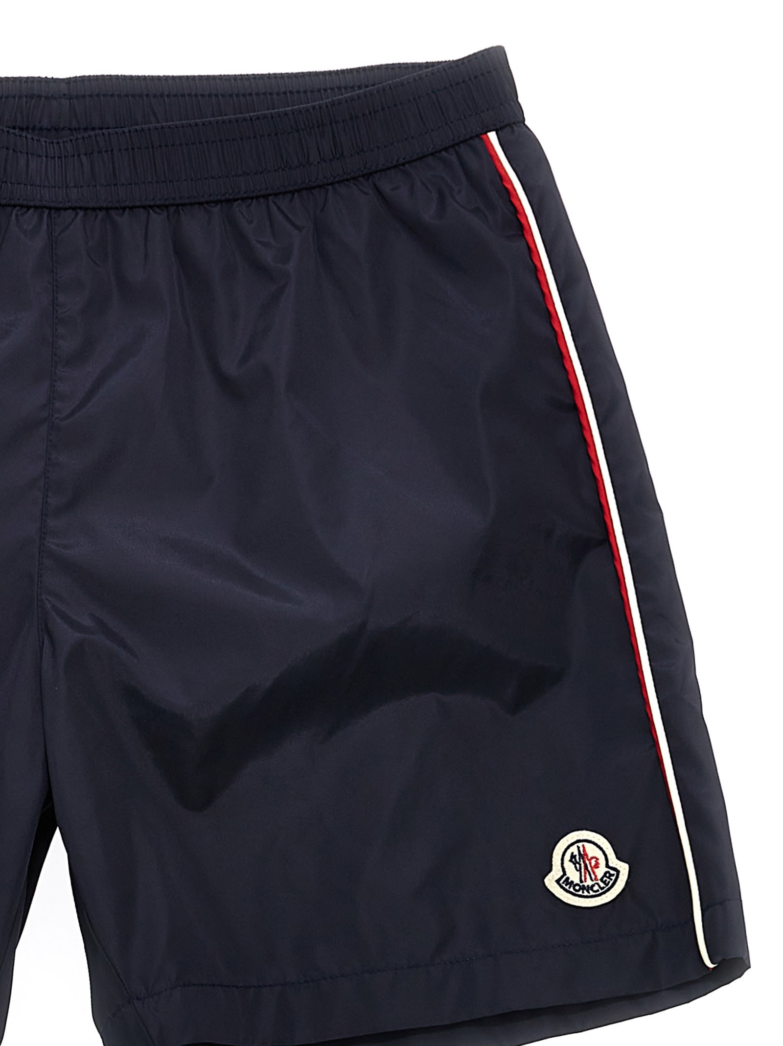Moncler Logo Patch Swim Shorts In Blue
