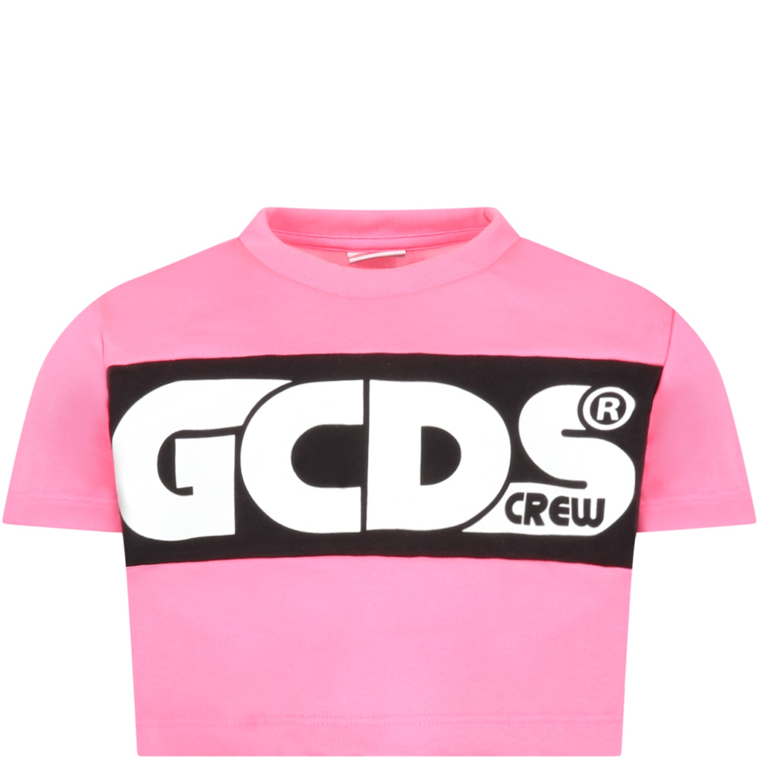 GCDS Mini Neon Fuchsia T-shirt For Girl With Logo