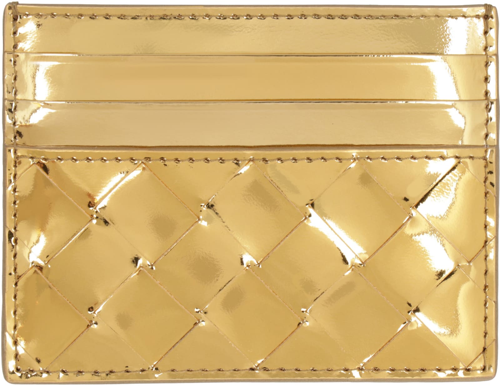 Shop Bottega Veneta Intrecciato Card Case In Gold