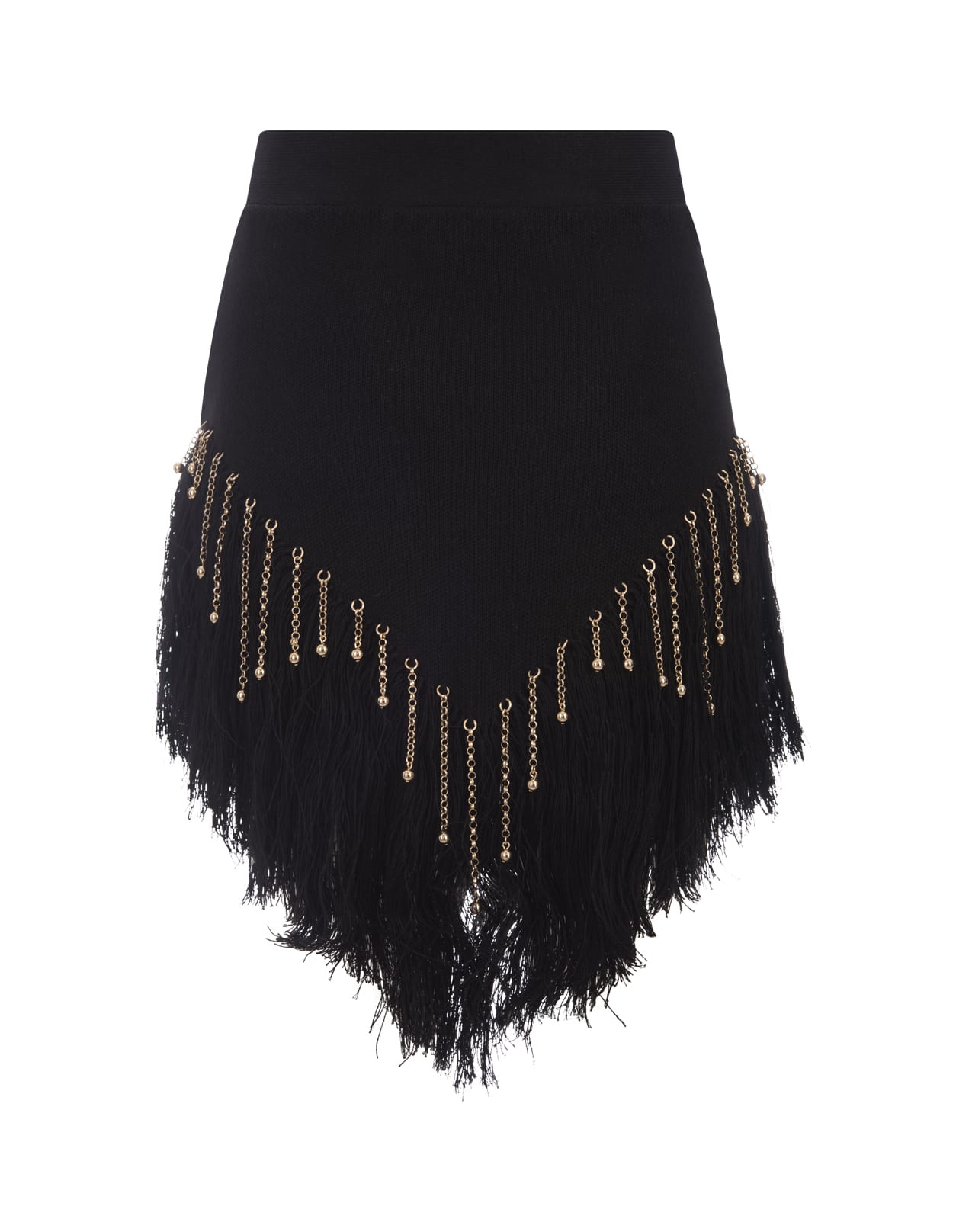 Paco Rabanne Black Woven Skirt With Knitted Beads And Feathers