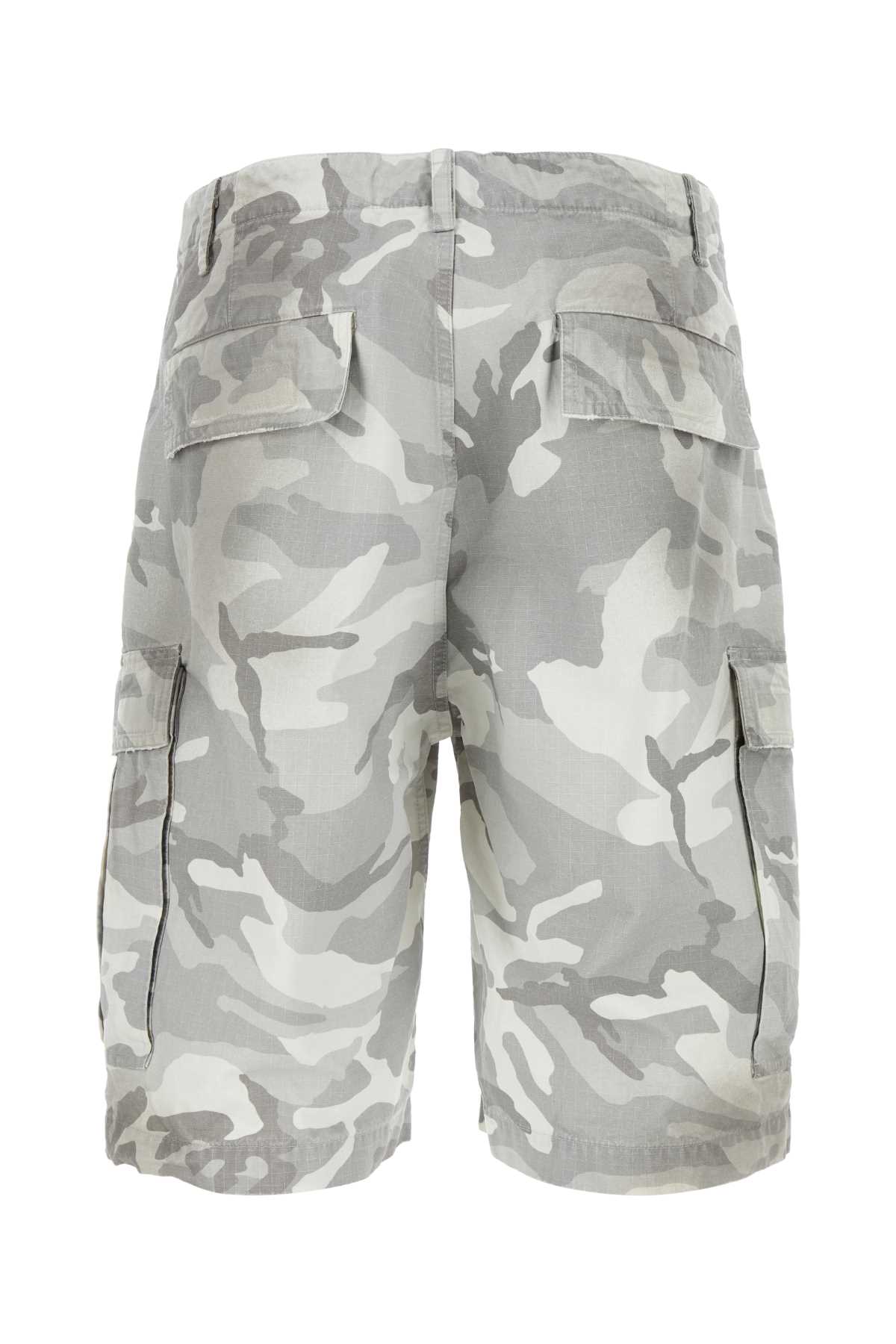 Shop Balenciaga Printed Cotton Bermuda Shorts In Lightgrey