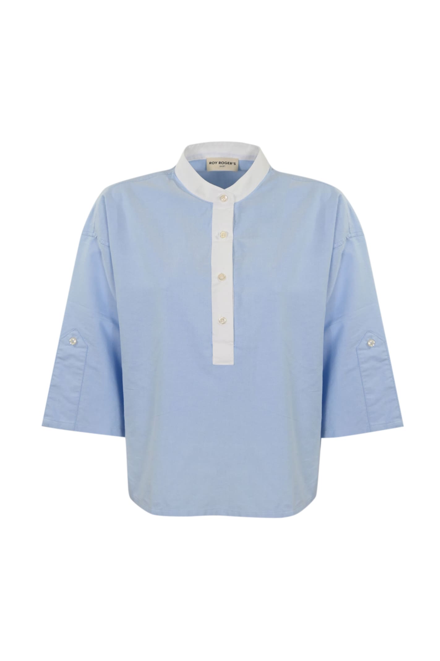 Roy Rogers Mandarin Collar Shirt In Washed Sky