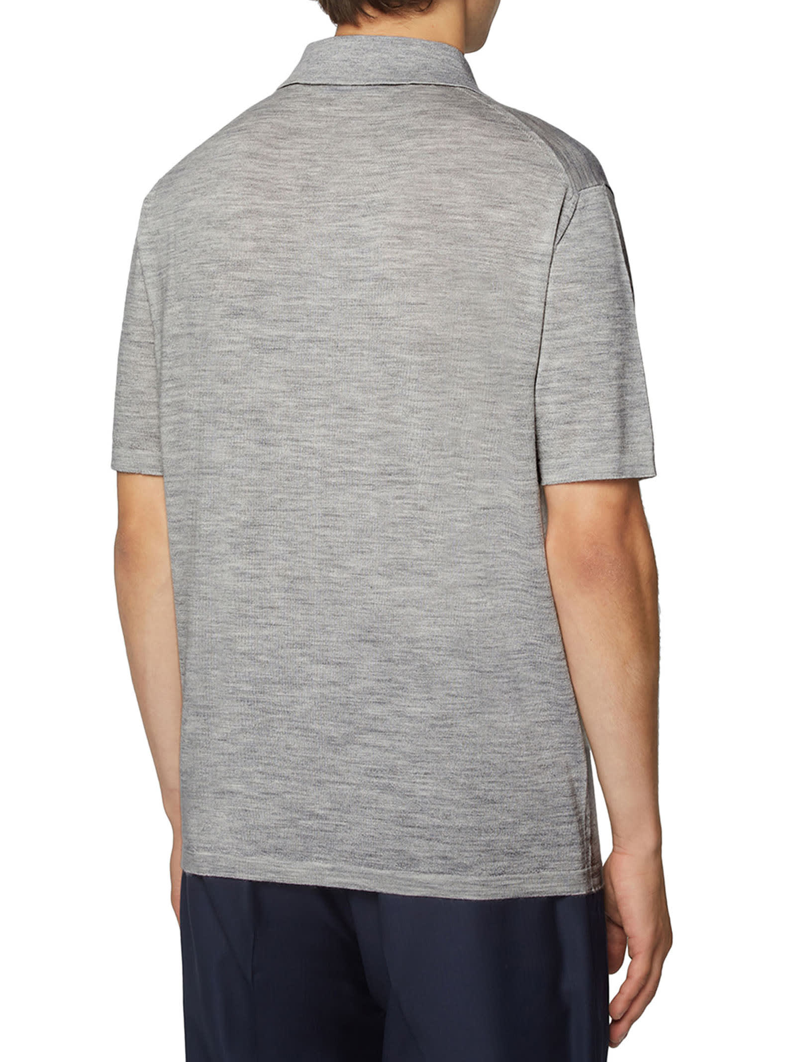 Shop Kiton Jersey Poloshirt S/s Virgin Wool In Pearl Grey