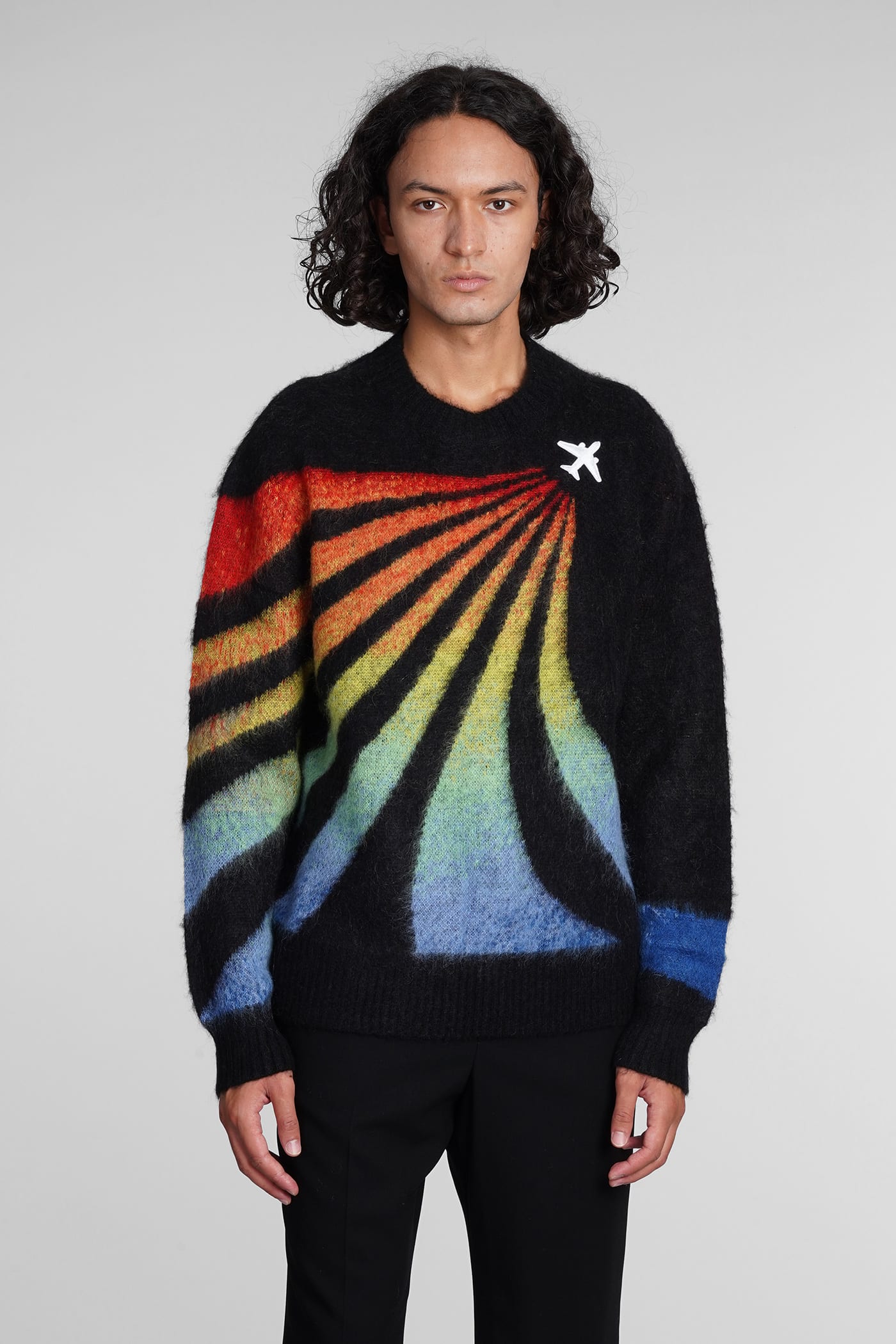 Rainbow Nylon Mohair Blend Knit Sweater In Black
