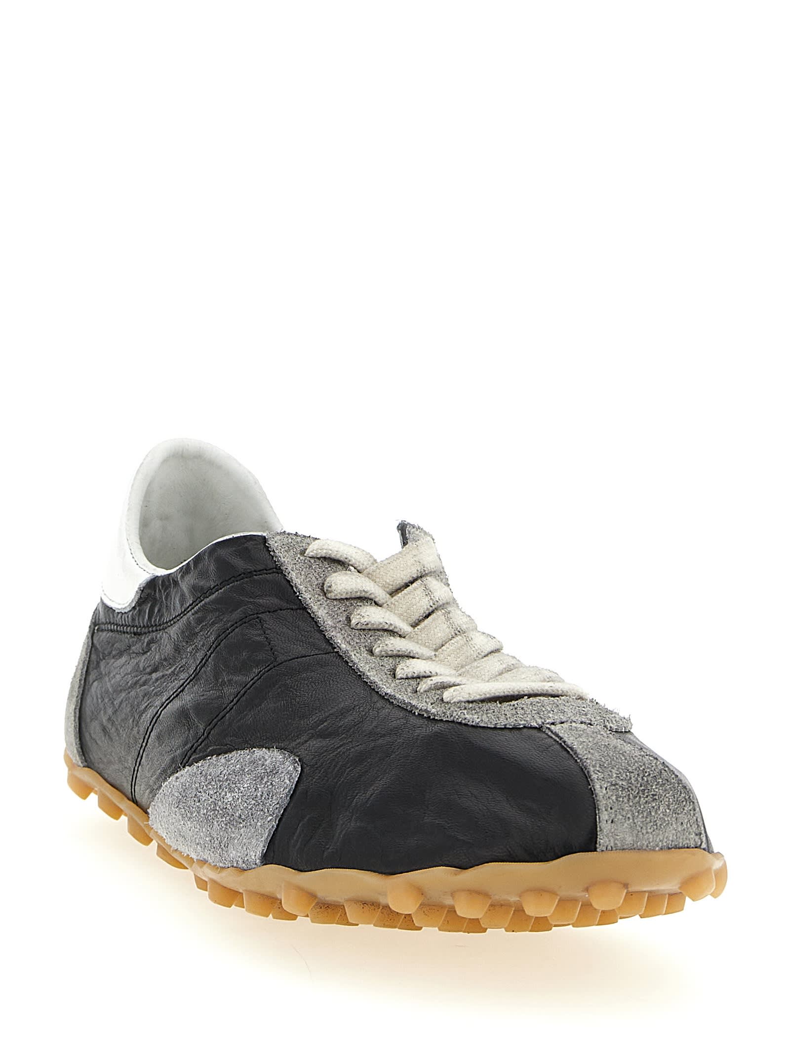 Maison Margiela Sneakers Sprinters In Suede And Leather With Vintage Finish In Black