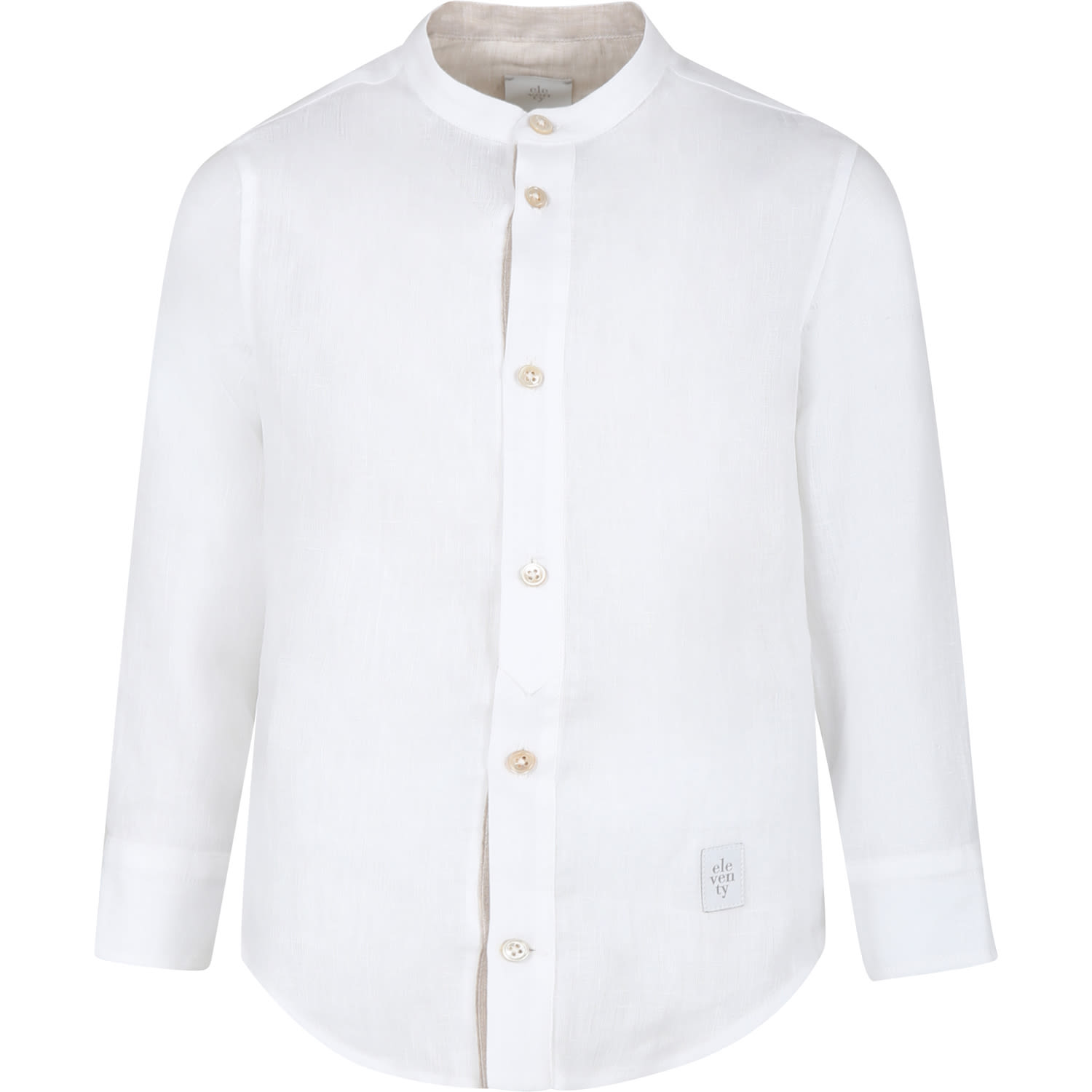 Shop Eleventy White Shirt For Boy With Logo In Ivory