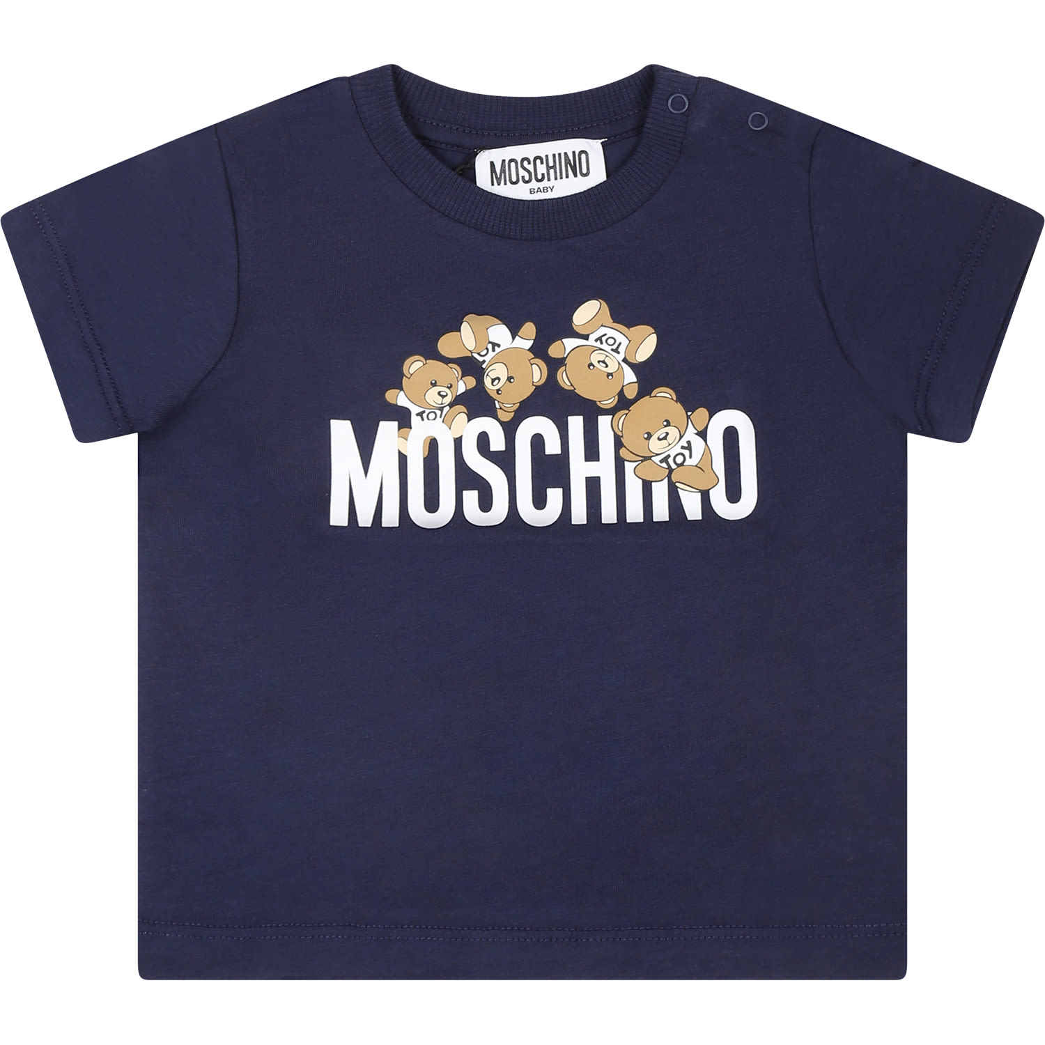 Moschino Blue T-shirt For Baby Boy With Teddy Bear And Logo