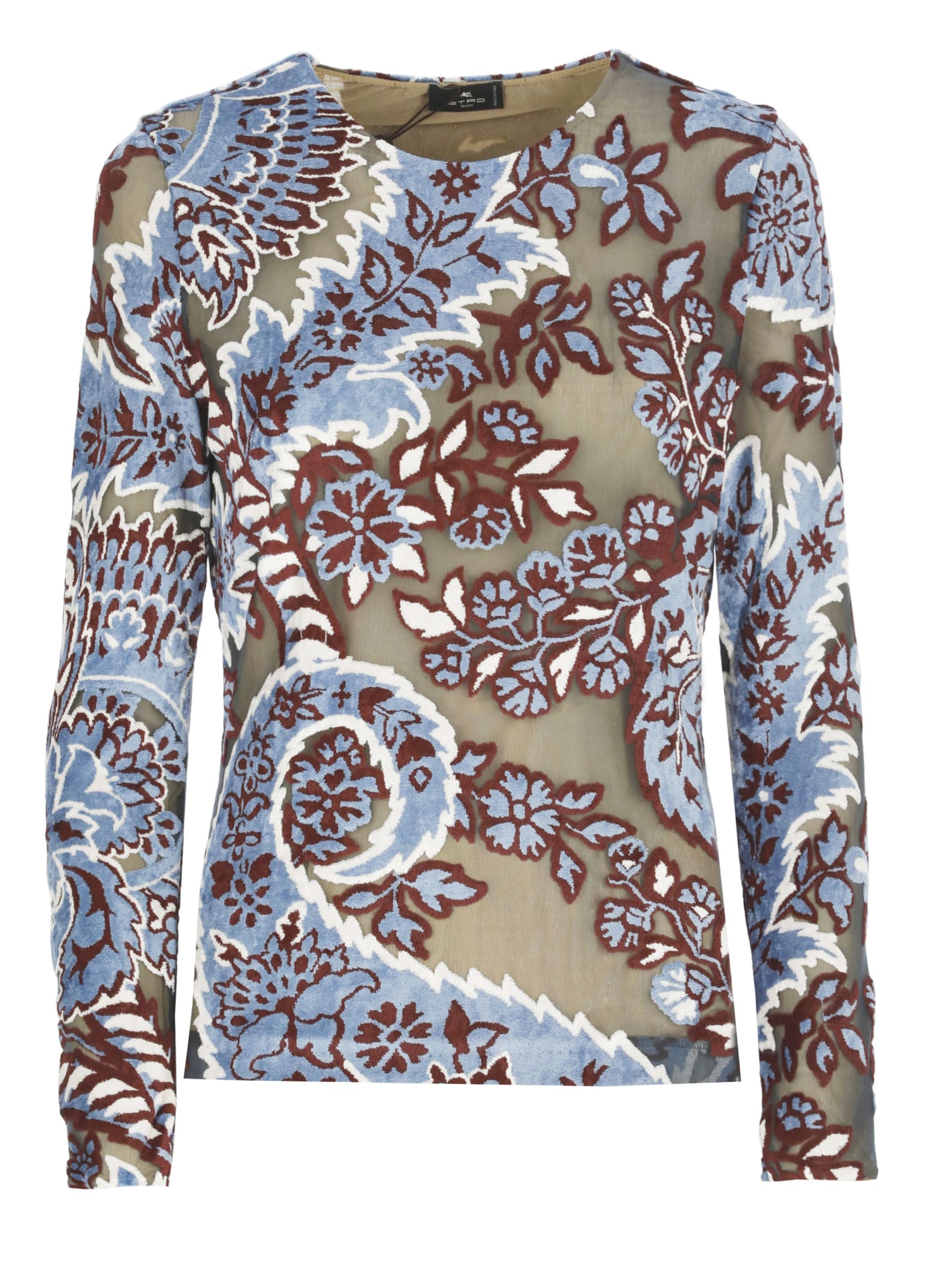 Shop Etro Tulle Top With Print In Light Blue