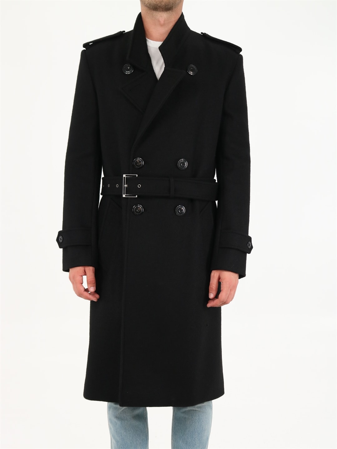 SAINT LAURENT DOUBLE-BREASTED TRENCH COAT IN WOOL FELT,661454Y2D271000