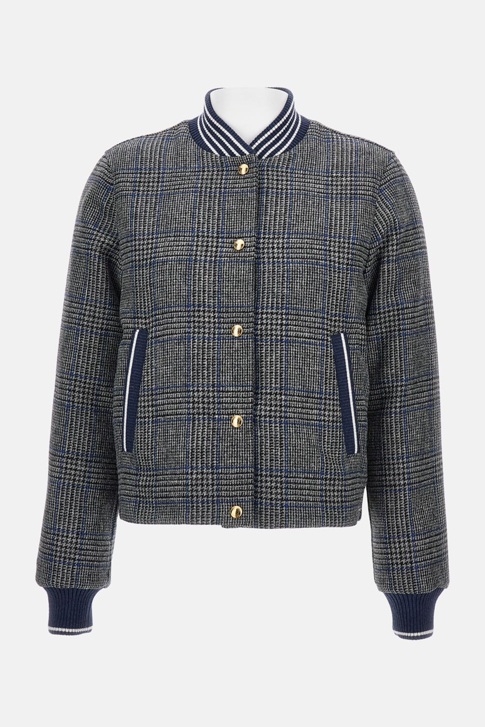 Thom Browne Checked Pattern Ribbed Collar Jacket In Gray