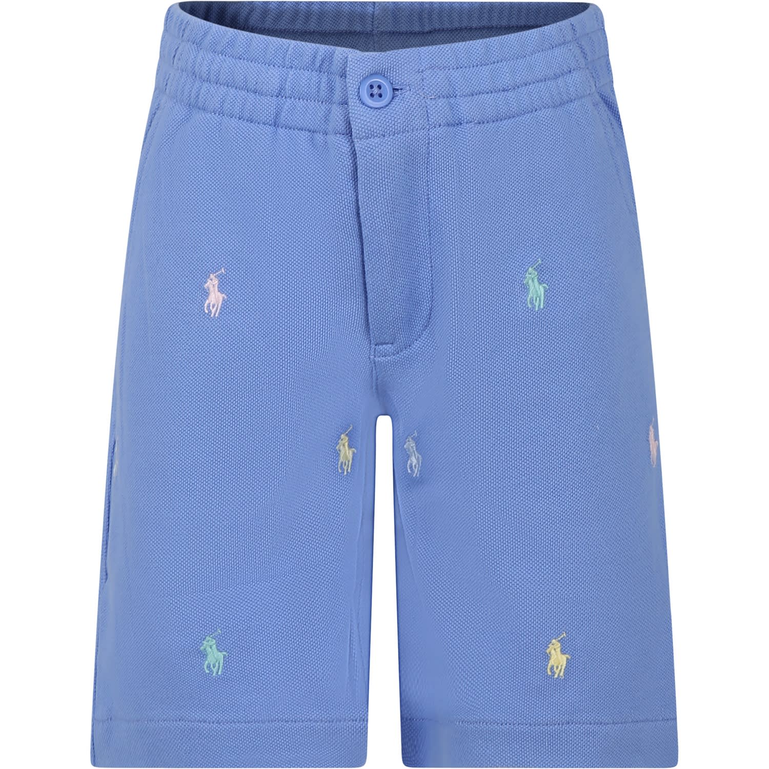 Ralph Lauren Kids' Light Blue Shorts For Boy With Horses