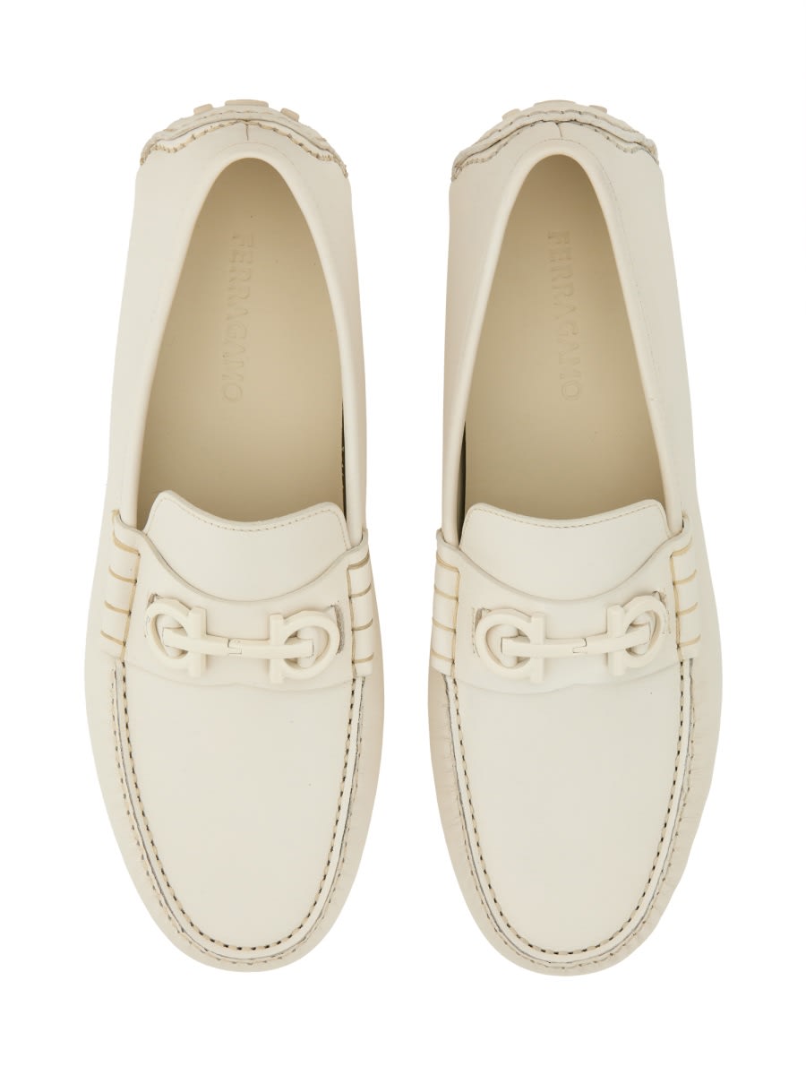 Shop Ferragamo Moccasin With Gancini Ornament In White