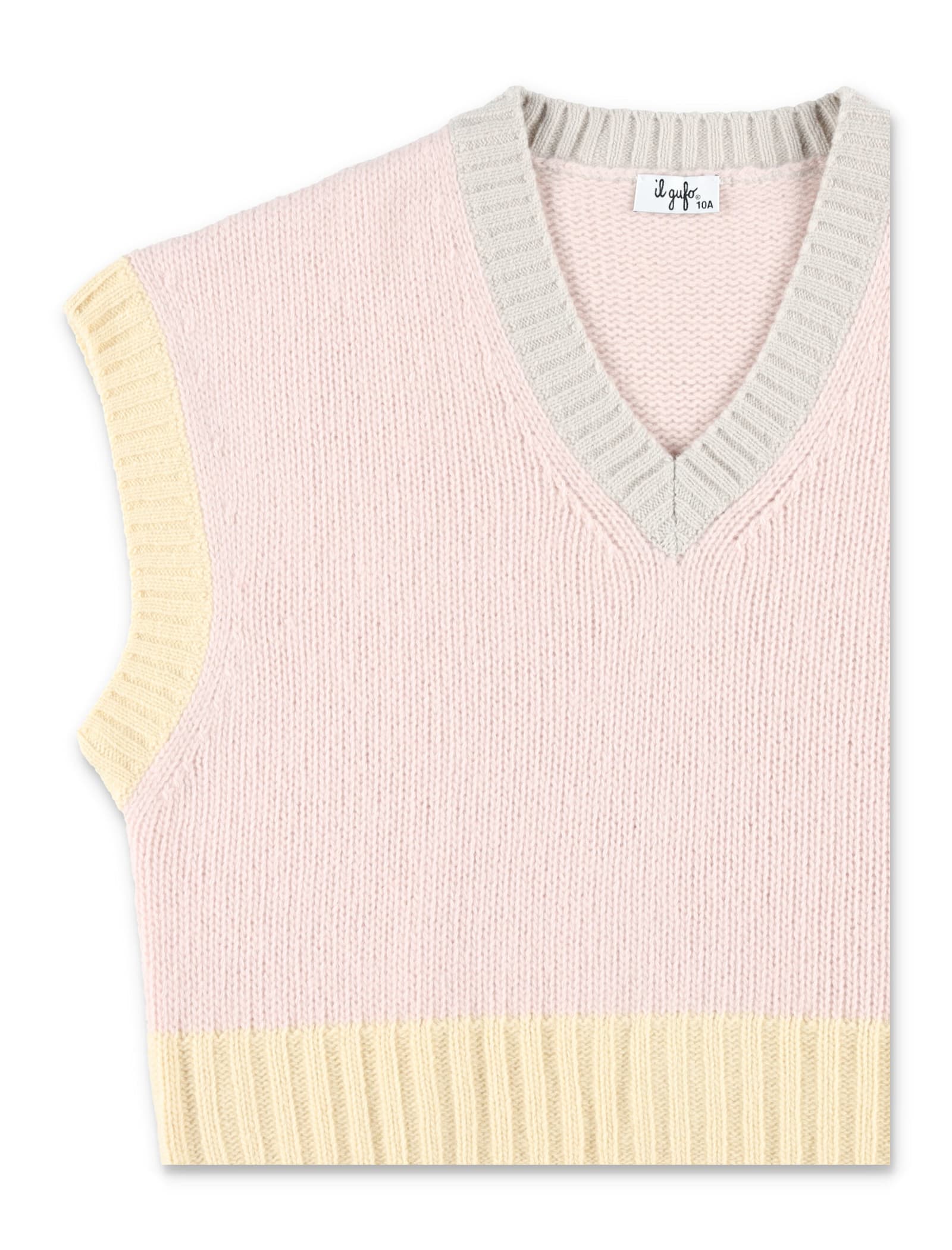 Il Gufo Girls Color Block Merino Wool Vest In Animal Print