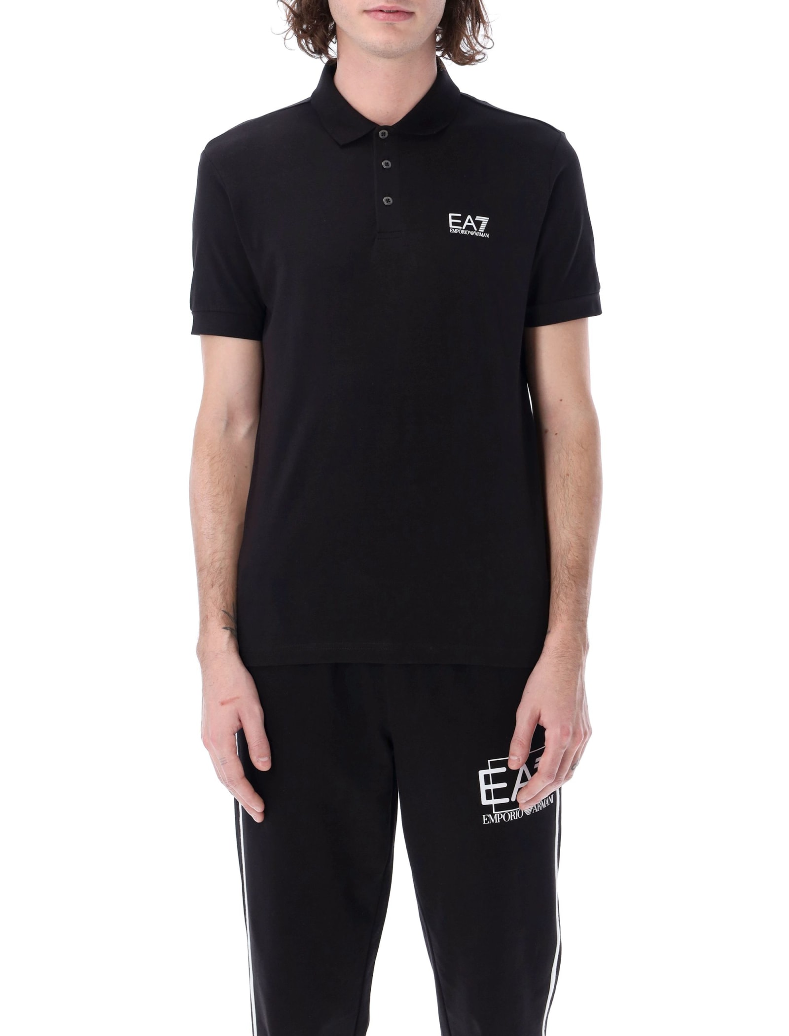 Ea7 Core Identity Stretch-cotton Polo Shirt In Black