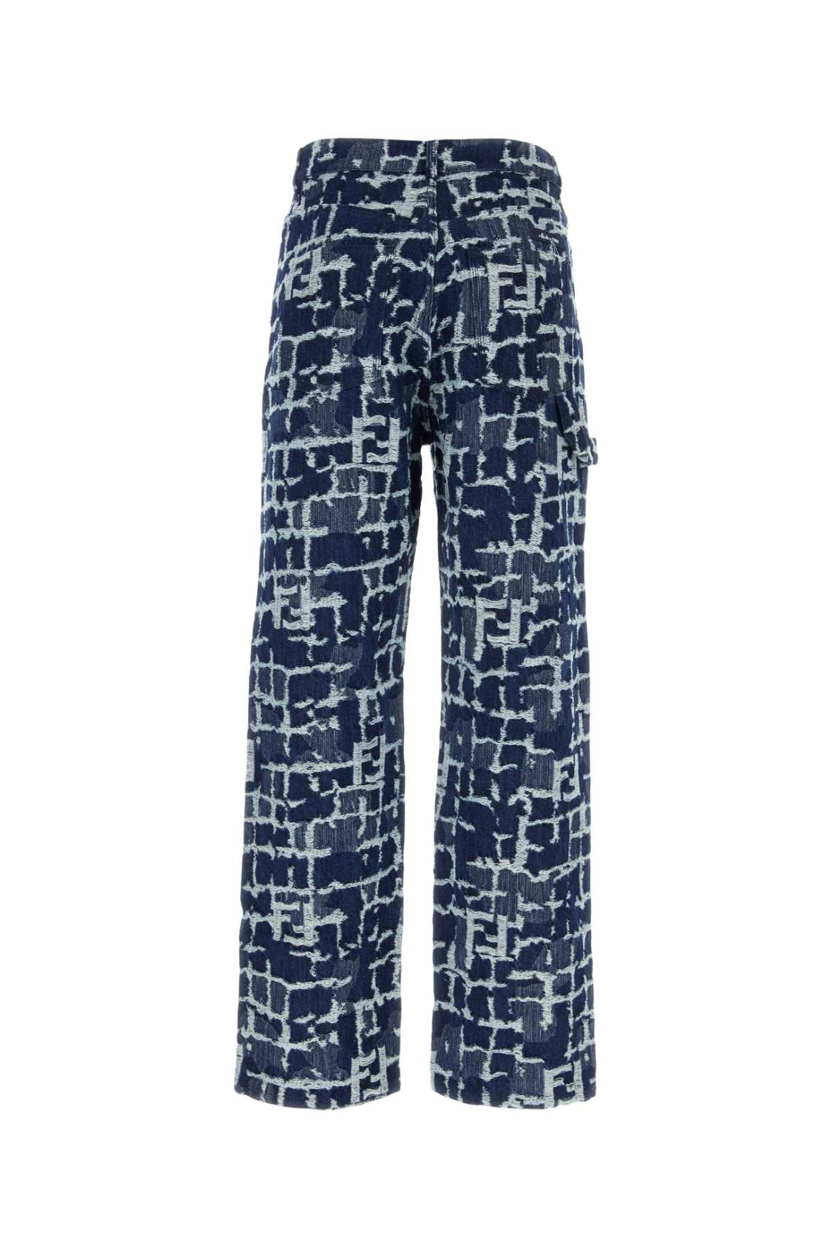 Shop Fendi Embroidered Denim Jeans In Blue