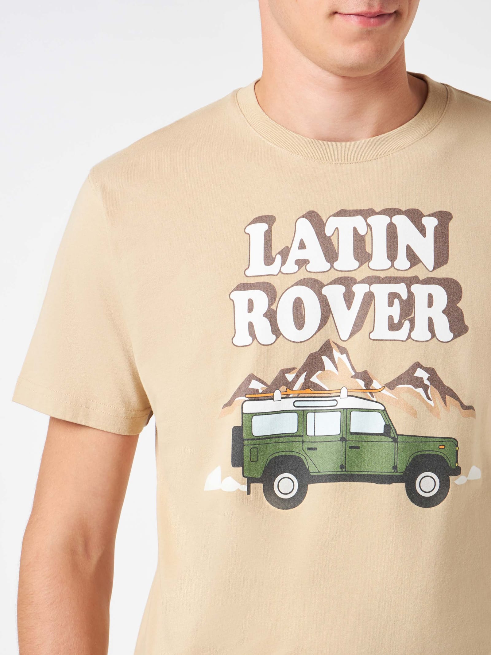 Shop Mc2 Saint Barth Man Heavy Cotton T-shirt With Latin Rover Print In Brown