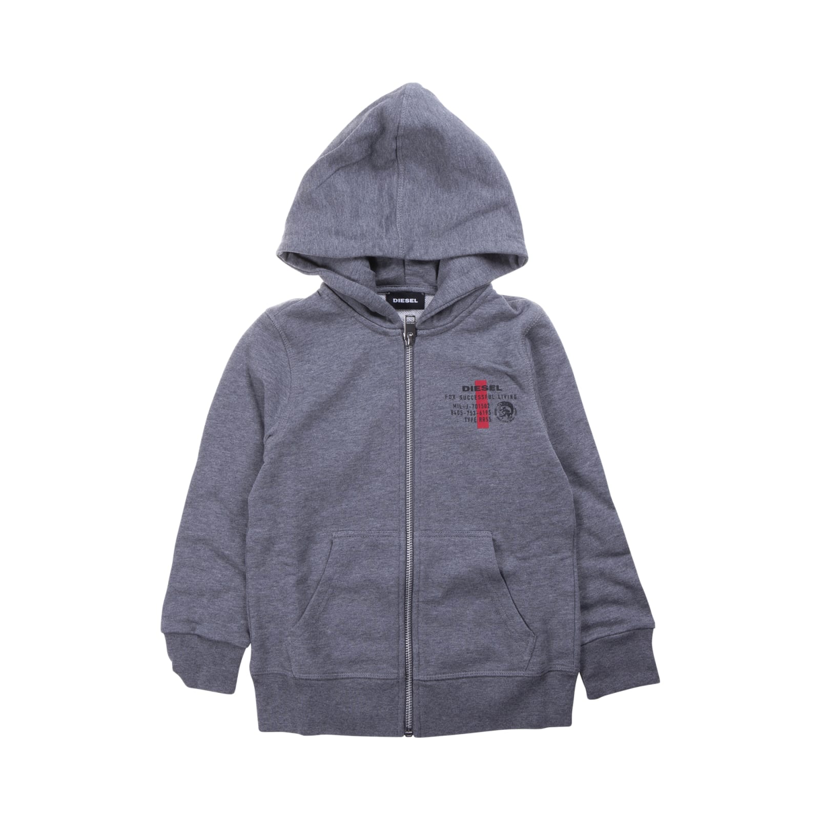 Diesel Kids' Logo Printed Zipped Sweatshirt In Gray In Grey
