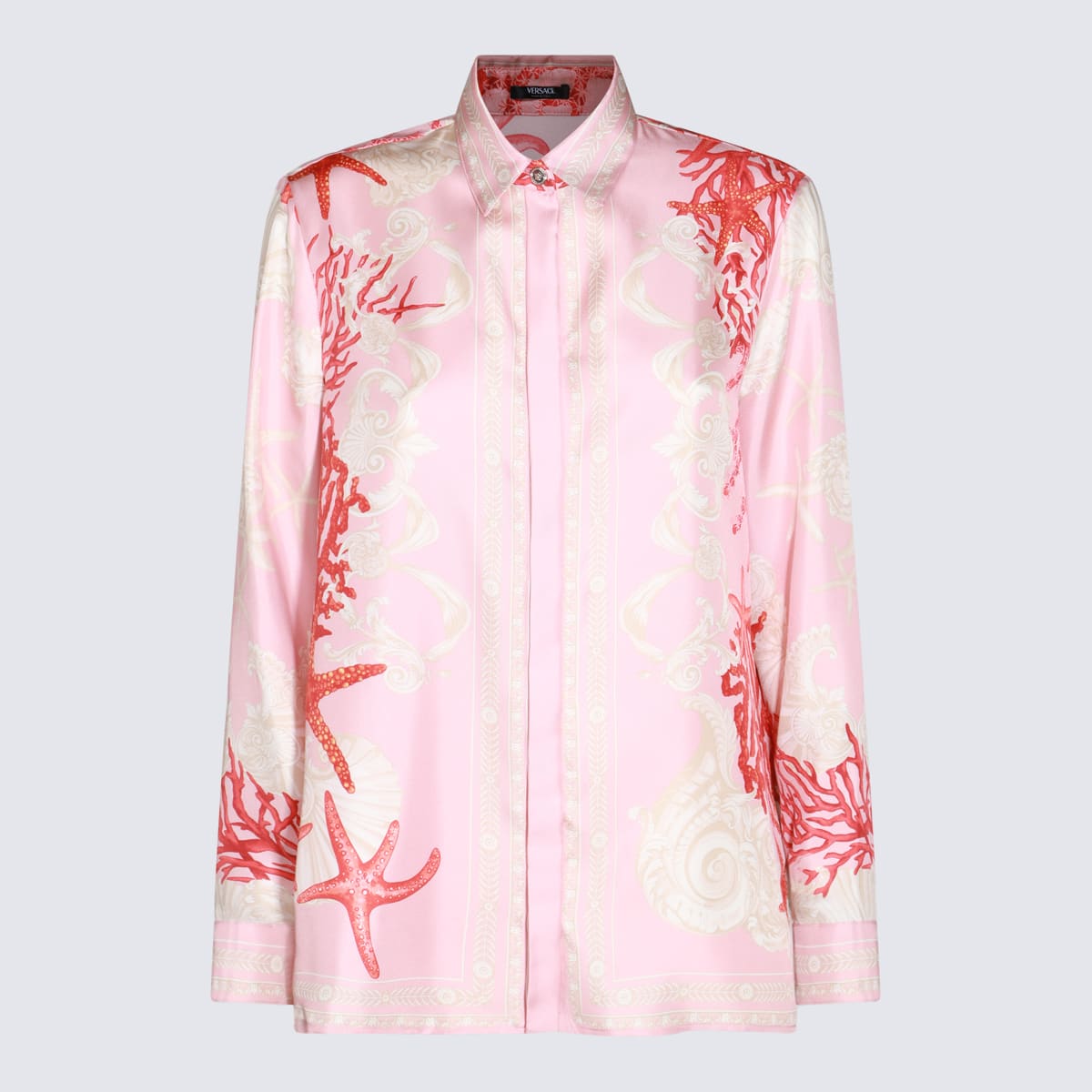 Shop Versace Pink Silk Shirt In Multicolour