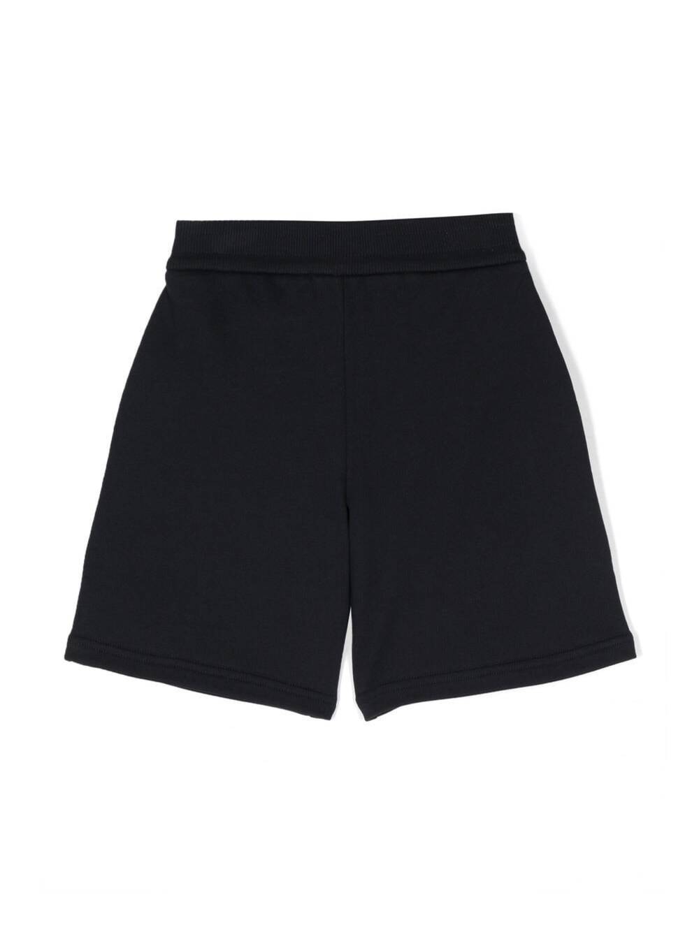 Moncler Bermuda Con Patch Logo In Cotone Blu Bambino In Black