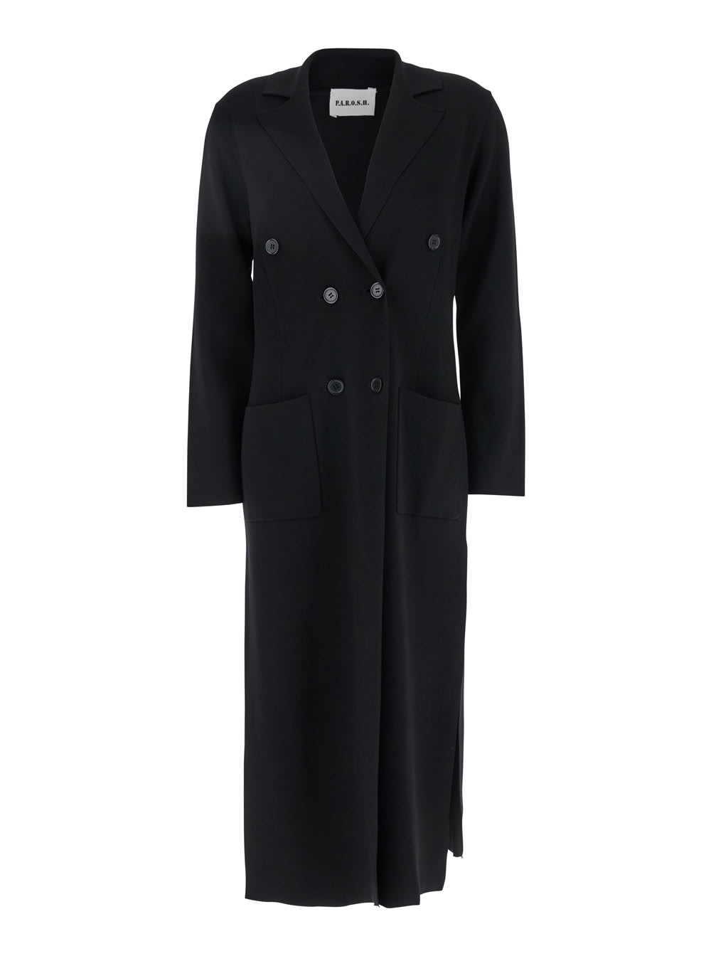 Parosh Black Long Jacket With Classic Lapels In Viscose Blend Woman