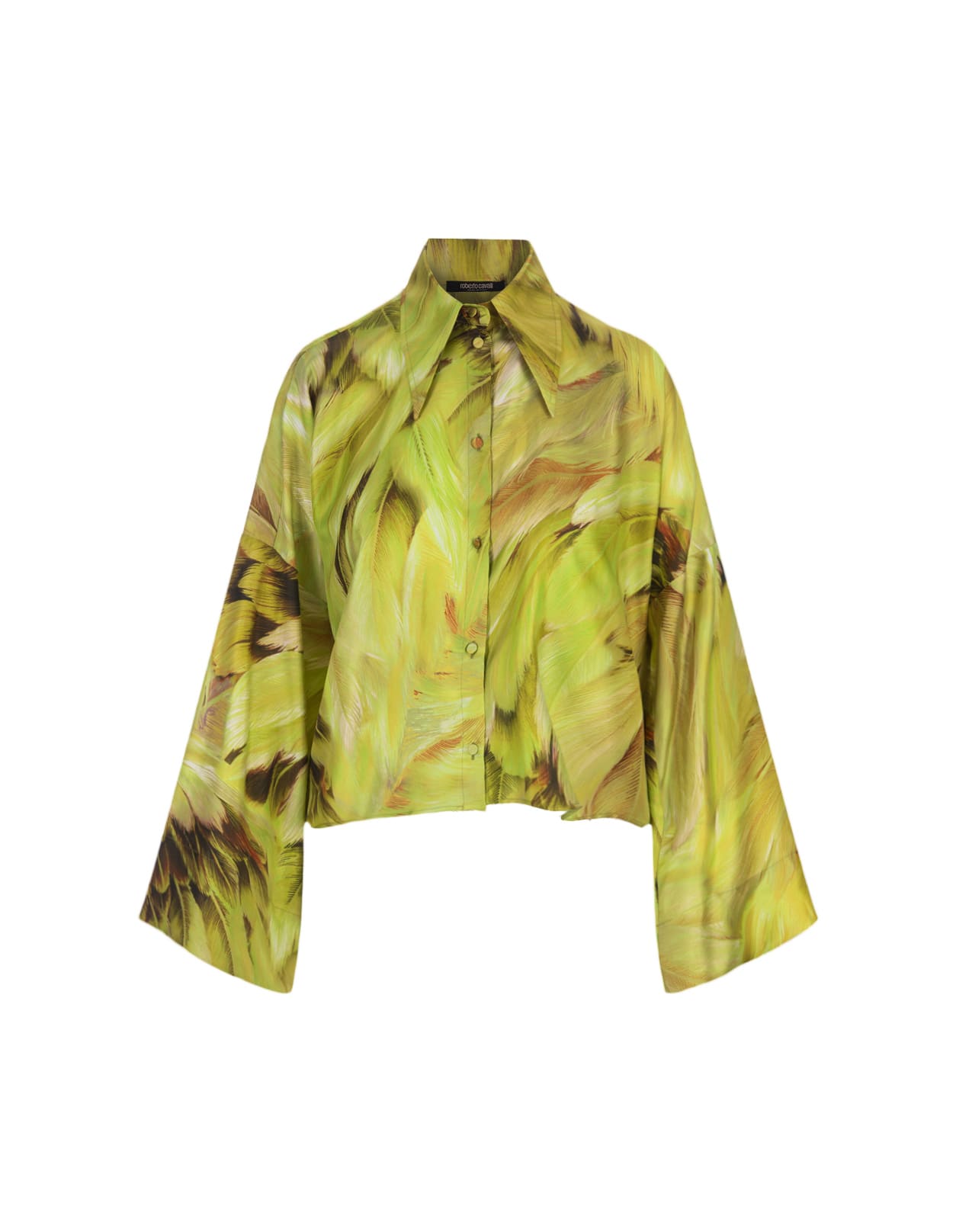 Roberto Cavalli Lime Plumage Print Shirt In Green