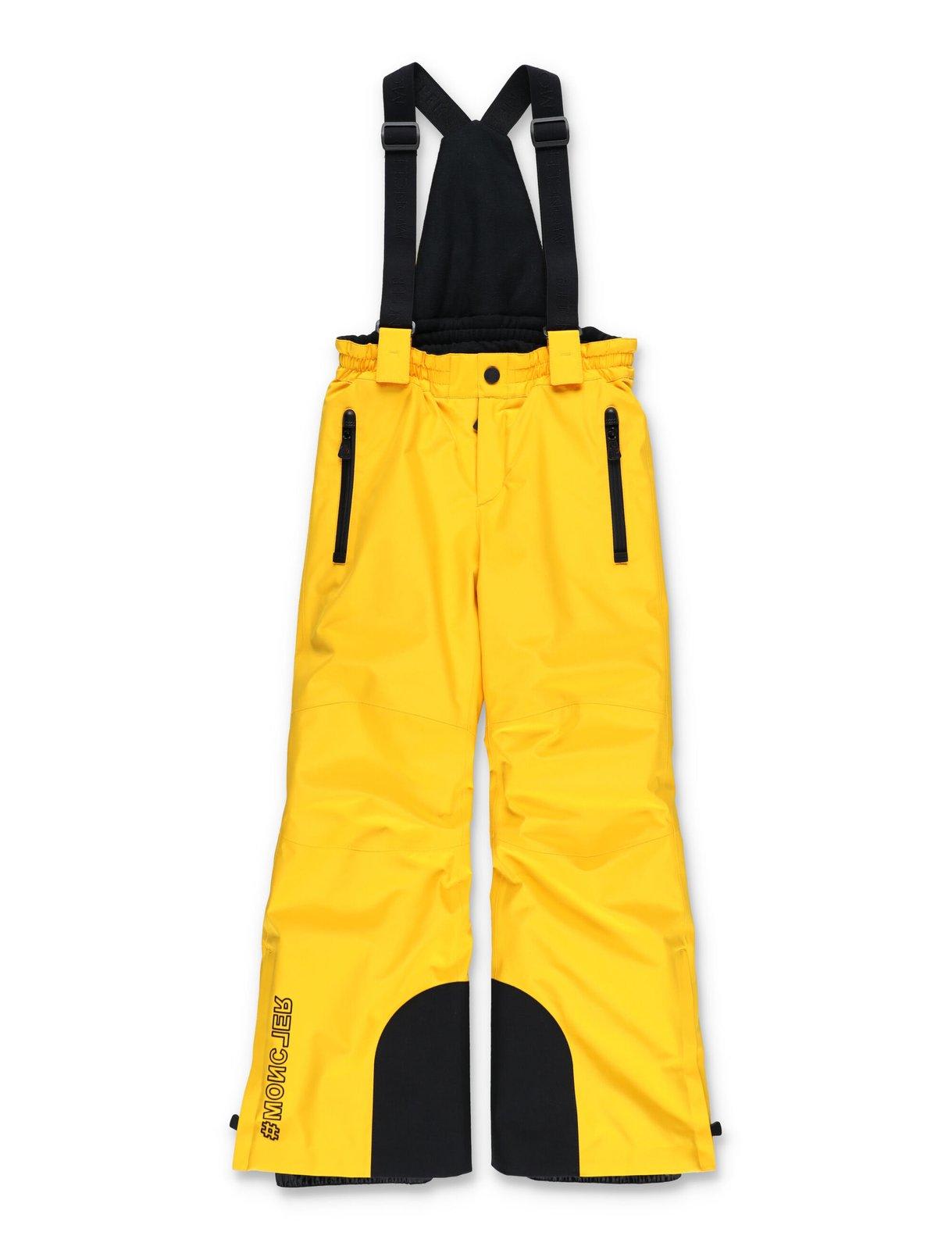 Moncler Kids' Logo-printed Straight Leg Ski Dungarees In Yellow