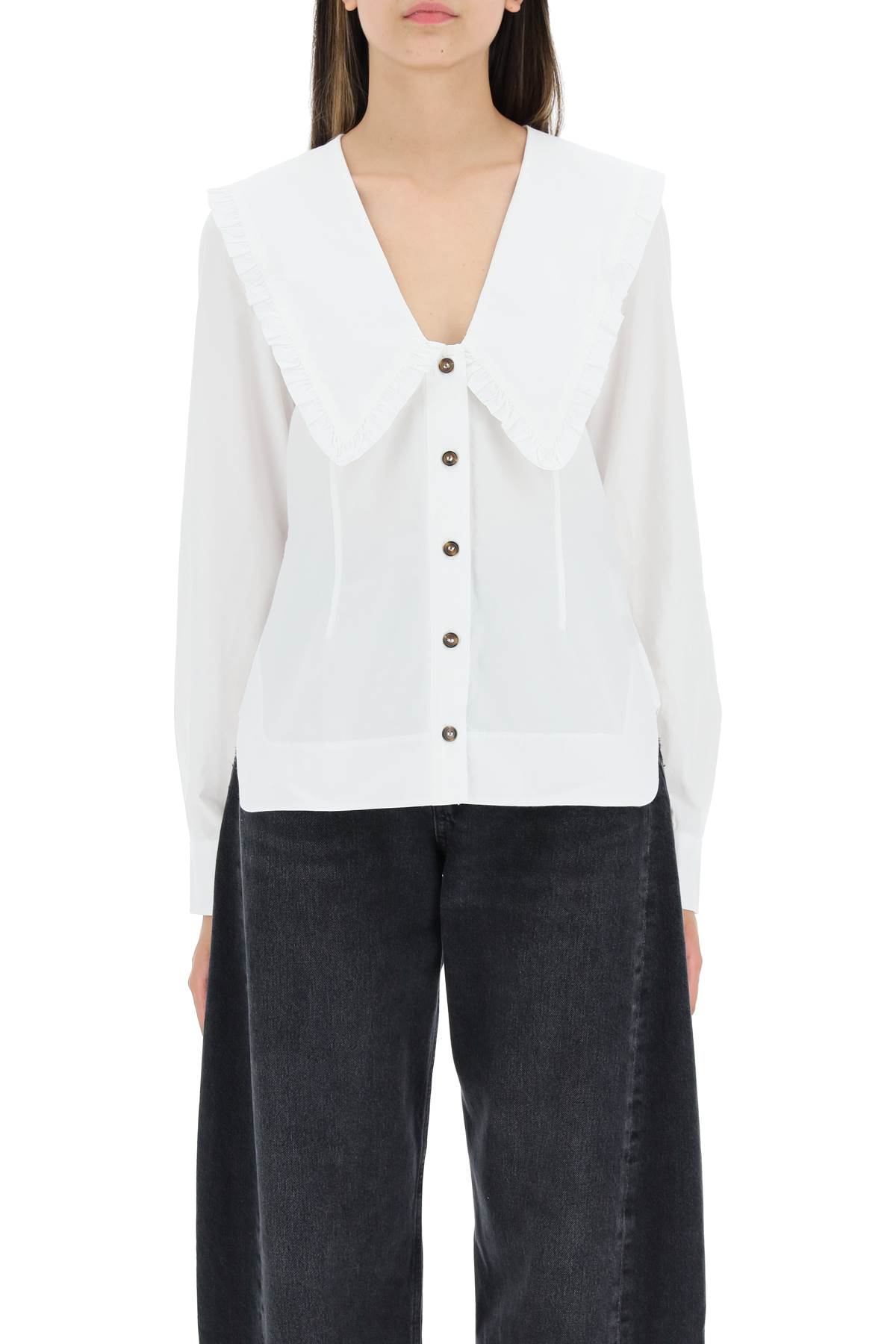Shop Ganni Shirt With Peter Pan Collar In White