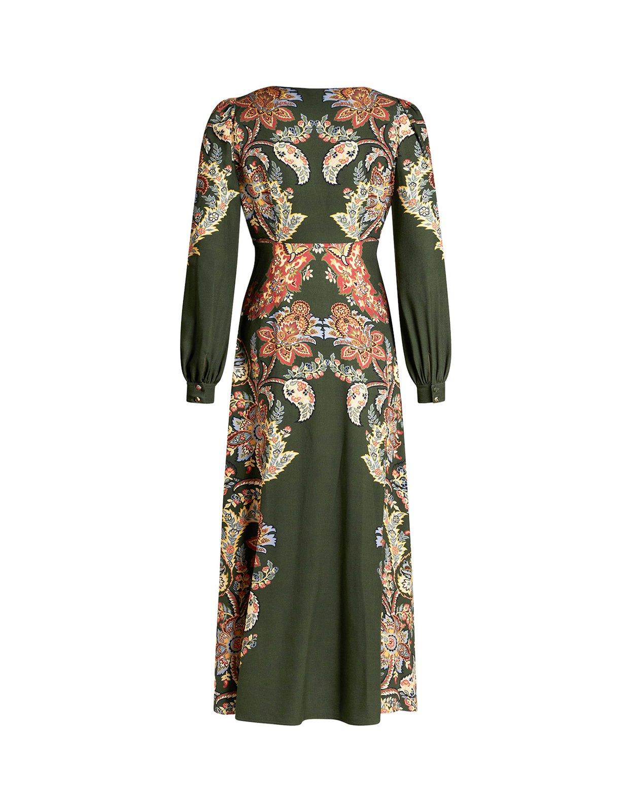 Shop Etro Floral Printed V-neck Dress In Verde