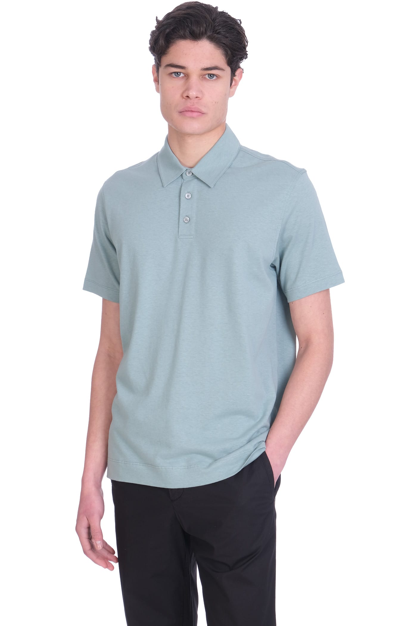 Z Zegna Polo In Green Cotton And Linen