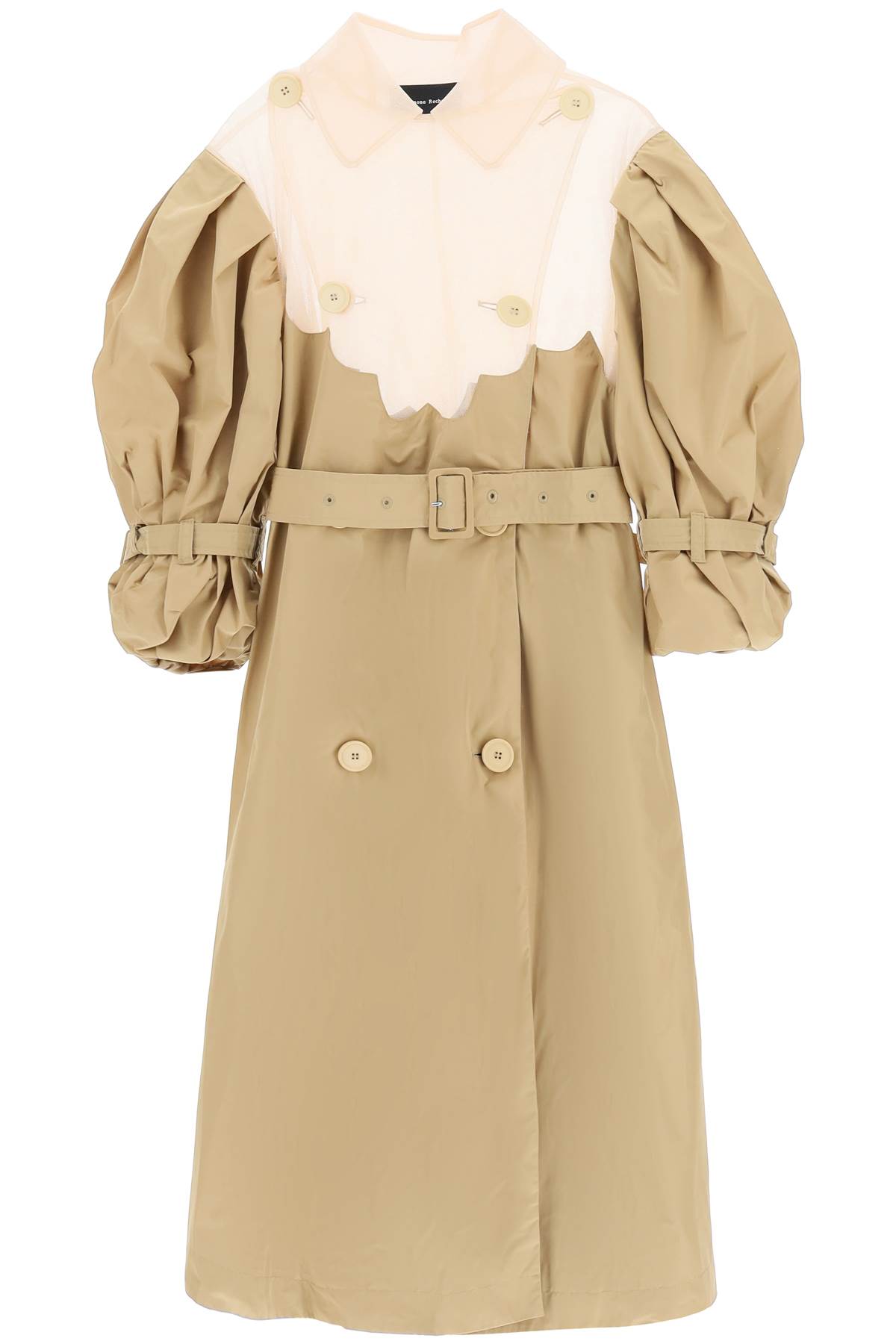 Simone Rocha Double-breasted Taffeta Trench Coat With Tulle Inserts